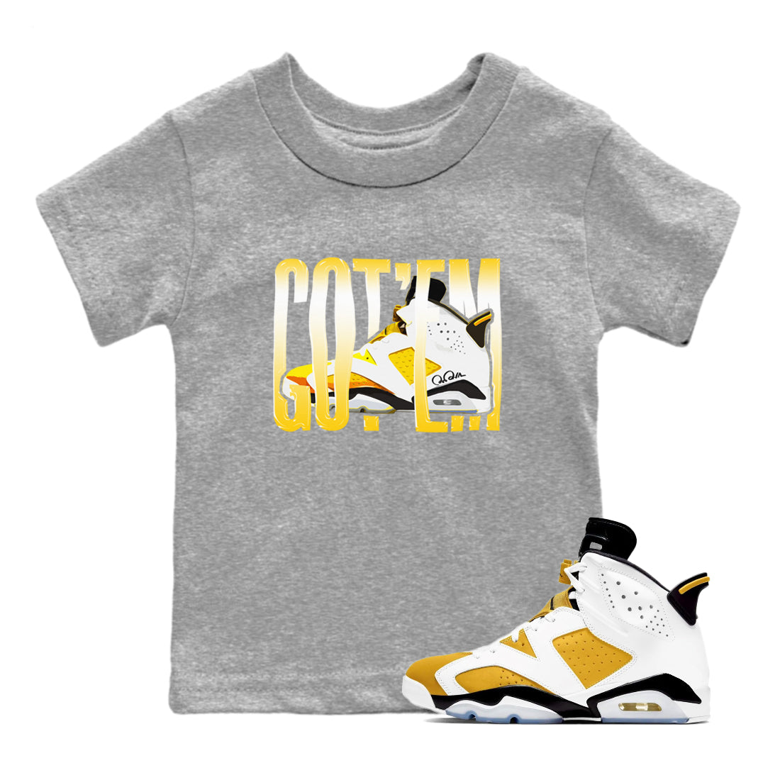 Air Jordan 6 Yellow Ochre shirt to match jordans Wiggling Gotem sneaker tees streetwear brand AJ6 Yellow Ochre Drip Gear Zone Brand Baby Toddler Heather Grey 1 T-Shirt
