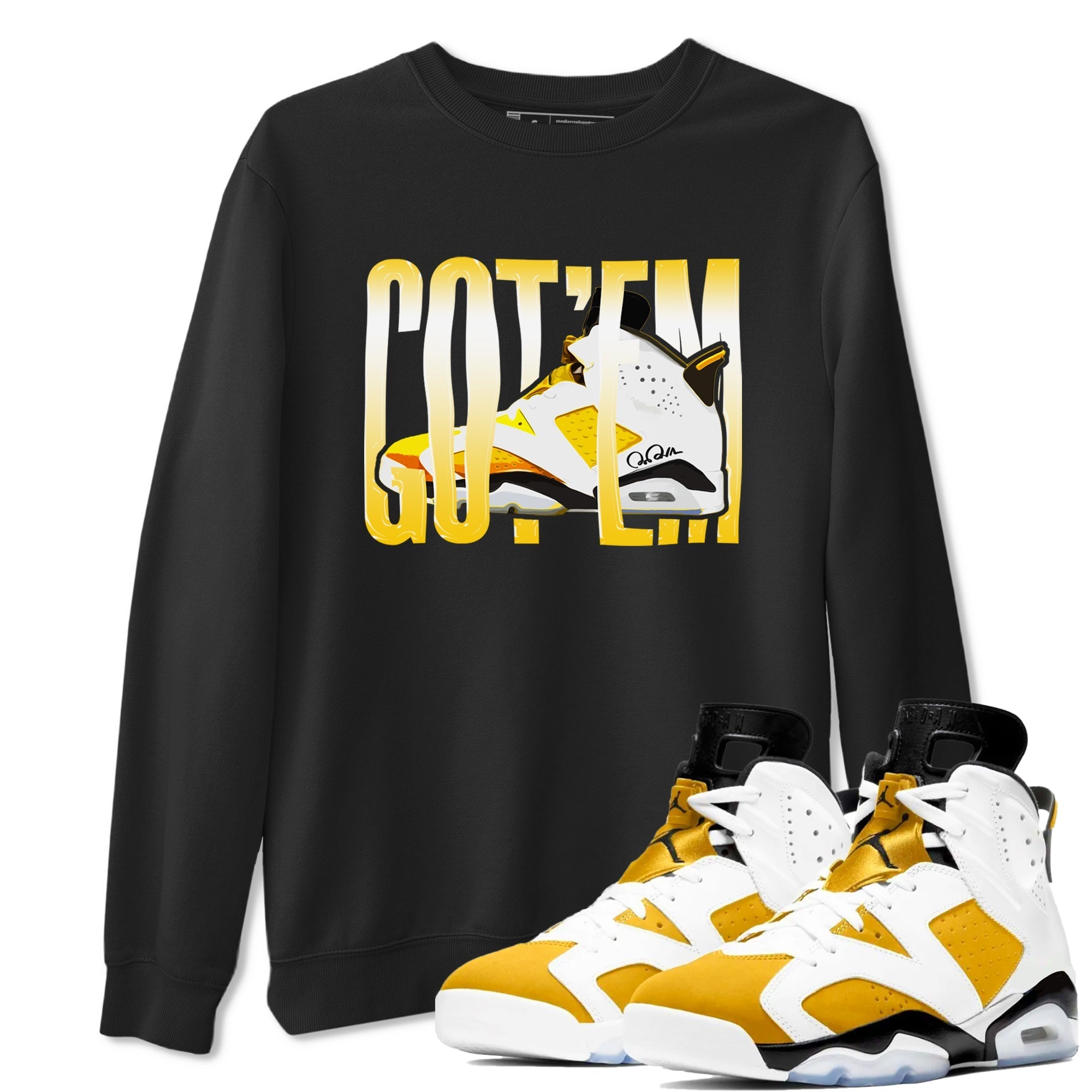 Air Jordan 6 Yellow Ochre shirt to match jordans Wiggling Gotem sneaker tees streetwear brand AJ6 Yellow Ochre Drip Gear Zone Brand Unisex Black 1 T-Shirt