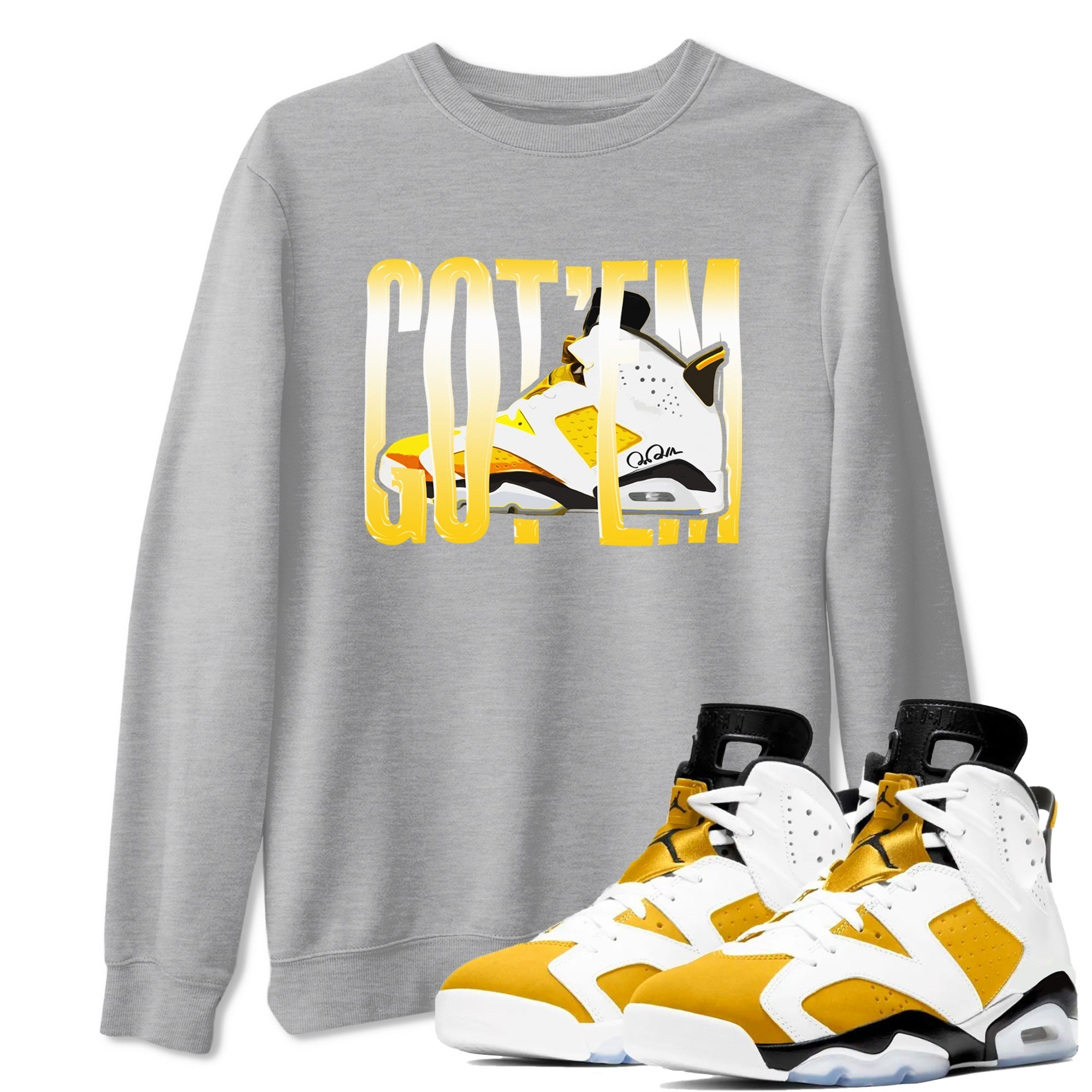 Air Jordan 6 Yellow Ochre shirt to match jordans Wiggling Gotem sneaker tees streetwear brand AJ6 Yellow Ochre Drip Gear Zone Brand Unisex Heather Grey 1 T-Shirt