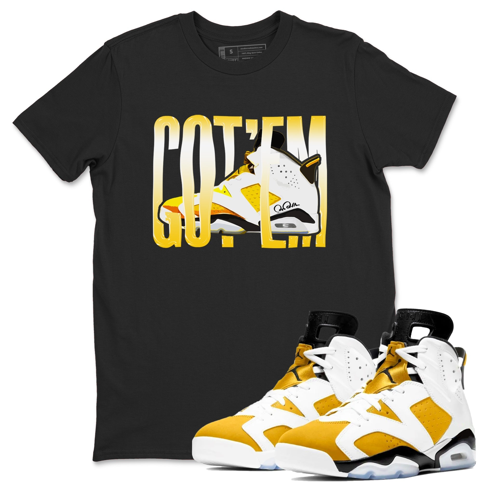 Air Jordan 6 Yellow Ochre shirt to match jordans Wiggling Gotem sneaker tees streetwear brand AJ6 Yellow Ochre Drip Gear Zone Brand Unisex Black 1 T-Shirt