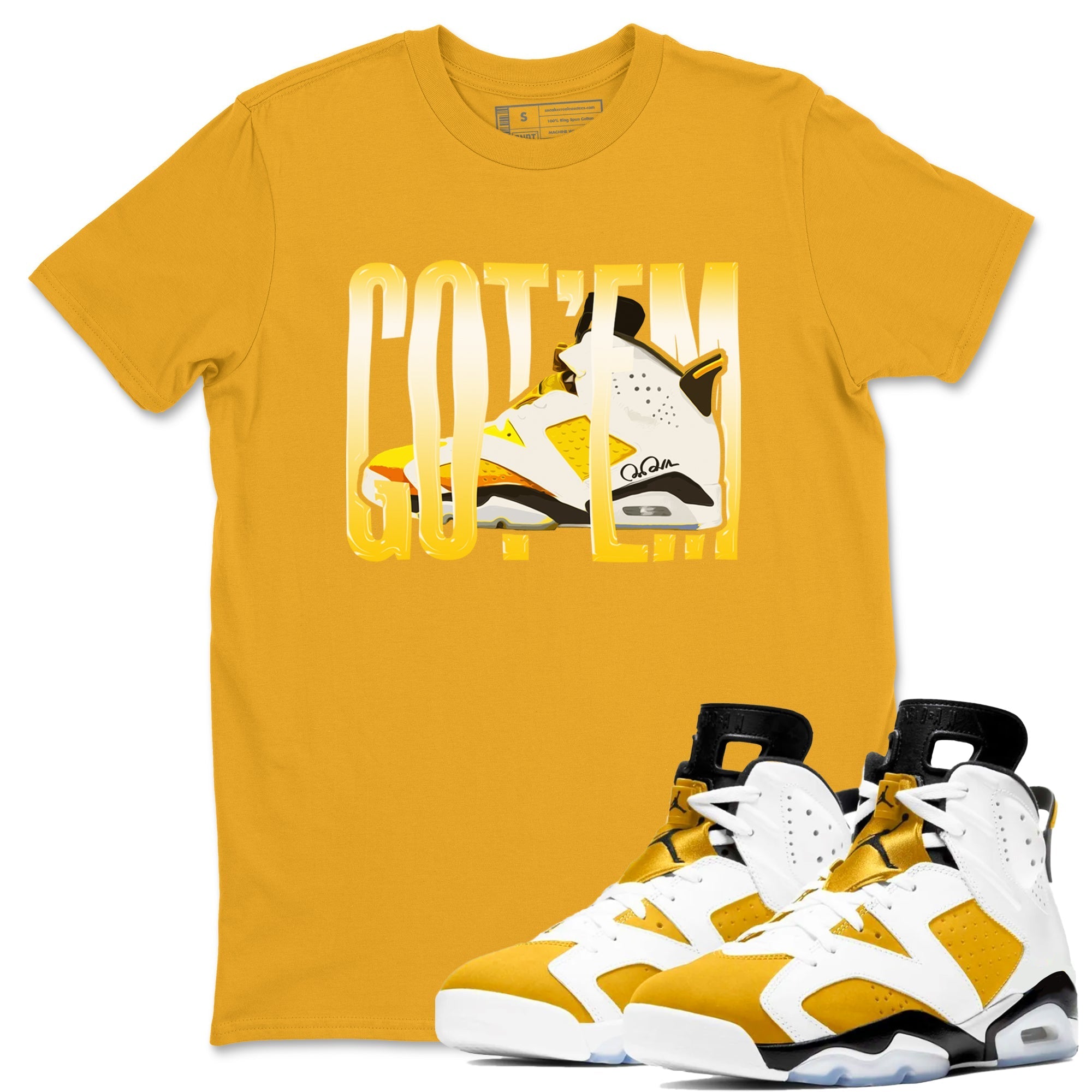 Air Jordan 6 Yellow Ochre shirt to match jordans Wiggling Gotem sneaker tees streetwear brand AJ6 Yellow Ochre Drip Gear Zone Brand Unisex Gold 1 T-Shirt