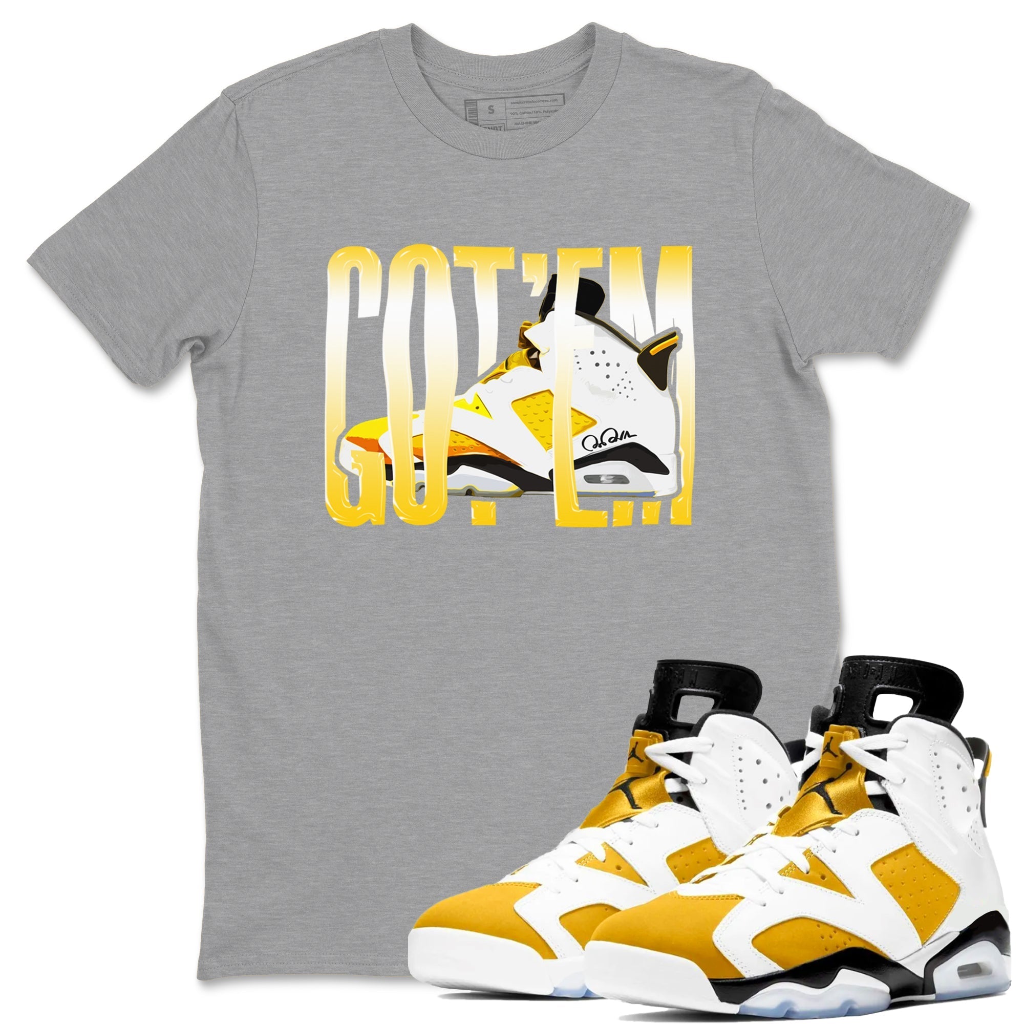 Air Jordan 6 Yellow Ochre shirt to match jordans Wiggling Gotem sneaker tees streetwear brand AJ6 Yellow Ochre Drip Gear Zone Brand Unisex Heather Grey 1 T-Shirt