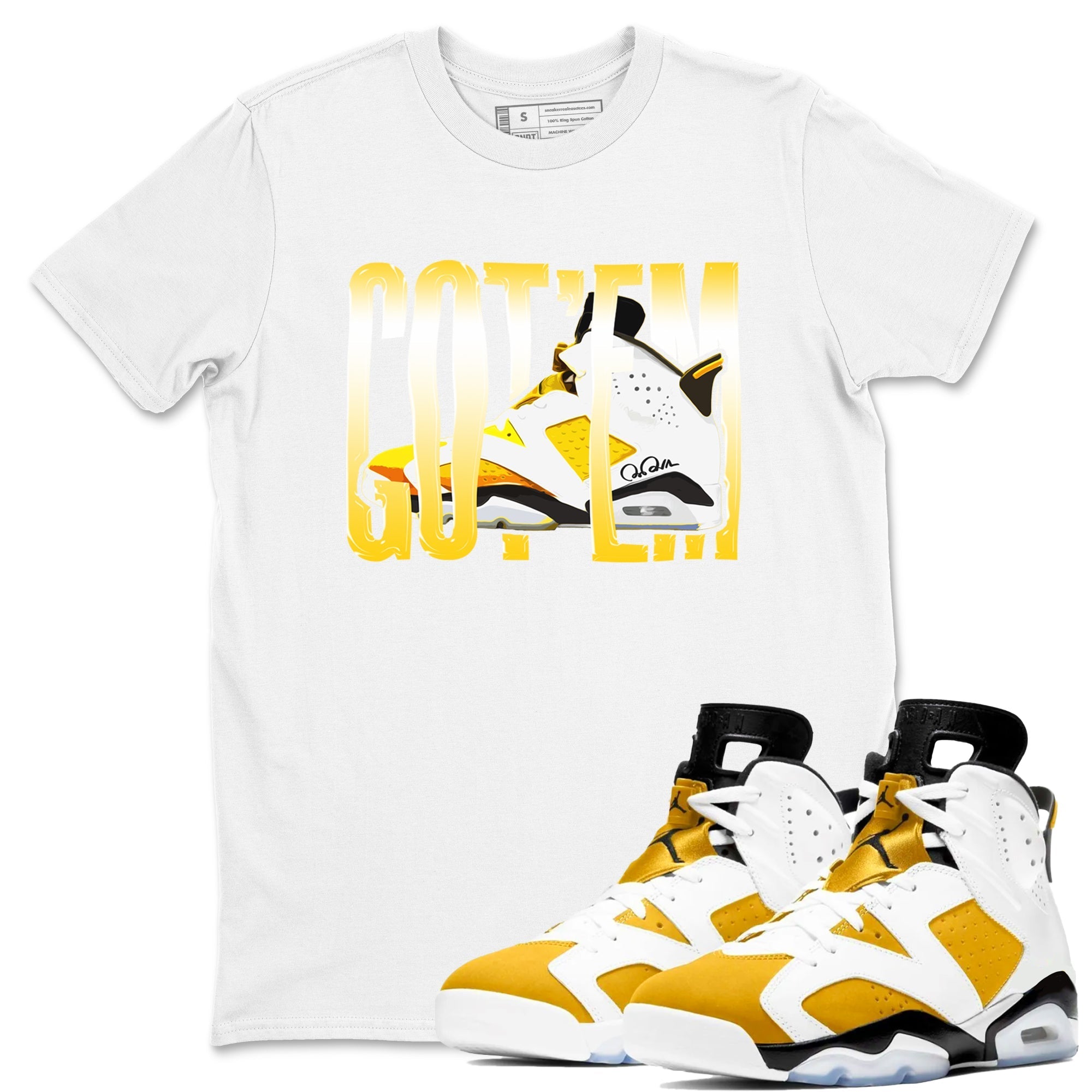 Air Jordan 6 Yellow Ochre shirt to match jordans Wiggling Gotem sneaker tees streetwear brand AJ6 Yellow Ochre Drip Gear Zone Brand Unisex White 1 T-Shirt