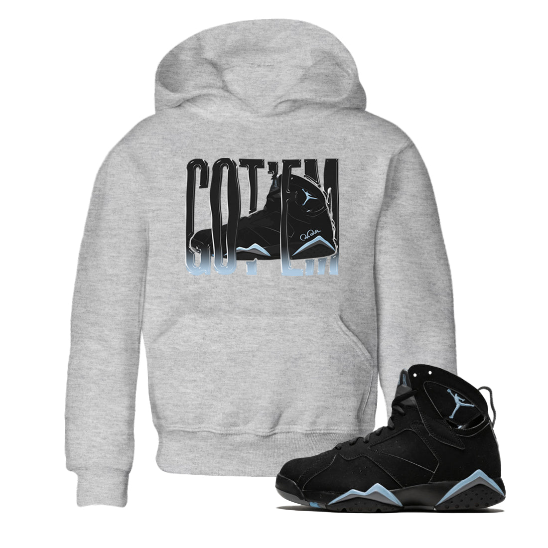 Air Jordan 7 Chambray Sneaker Match Tees Wiggling Gotem Streetwear Sneaker Shirt AJ7 Chambray Sneaker Release Tees Kids Shirts Heather Grey 1