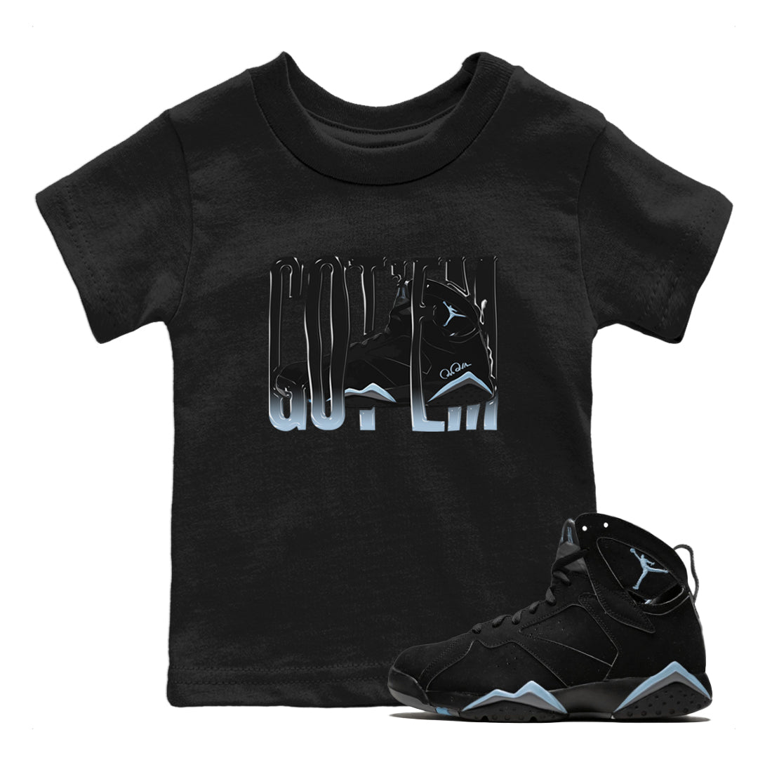 Air Jordan 7 Chambray Sneaker Match Tees Wiggling Gotem Streetwear Sneaker Shirt AJ7 Chambray Sneaker Release Tees Kids Shirts Black 1