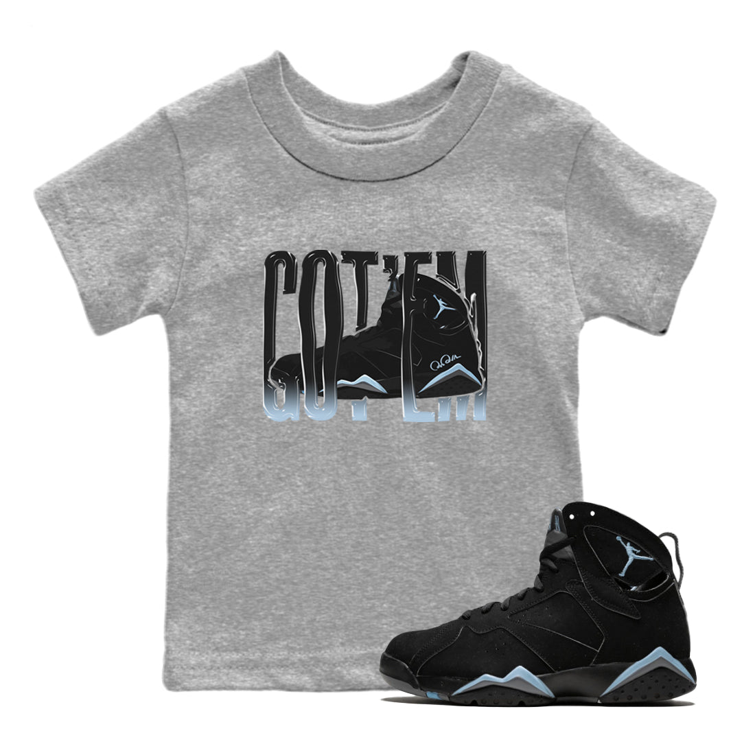 Air Jordan 7 Chambray Wiggling Gotem Baby and Kids Streetwear Sneaker Shirt AJ7 Chambray Kids Streetwear Sneaker Shirt Size Chart