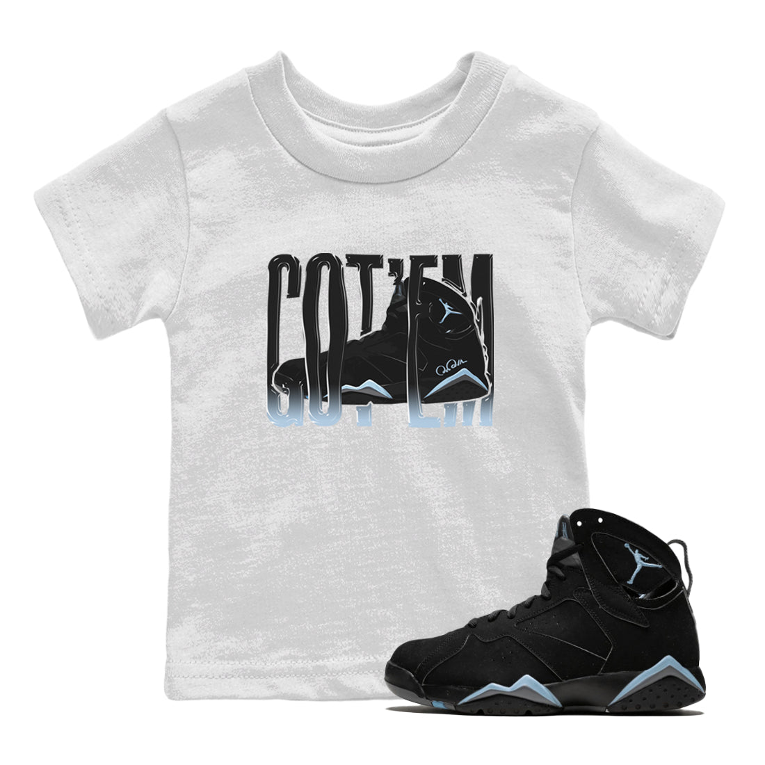 Air Jordan 7 Chambray Sneaker Match Tees Wiggling Gotem Streetwear Sneaker Shirt AJ7 Chambray Sneaker Release Tees Kids Shirts White 1