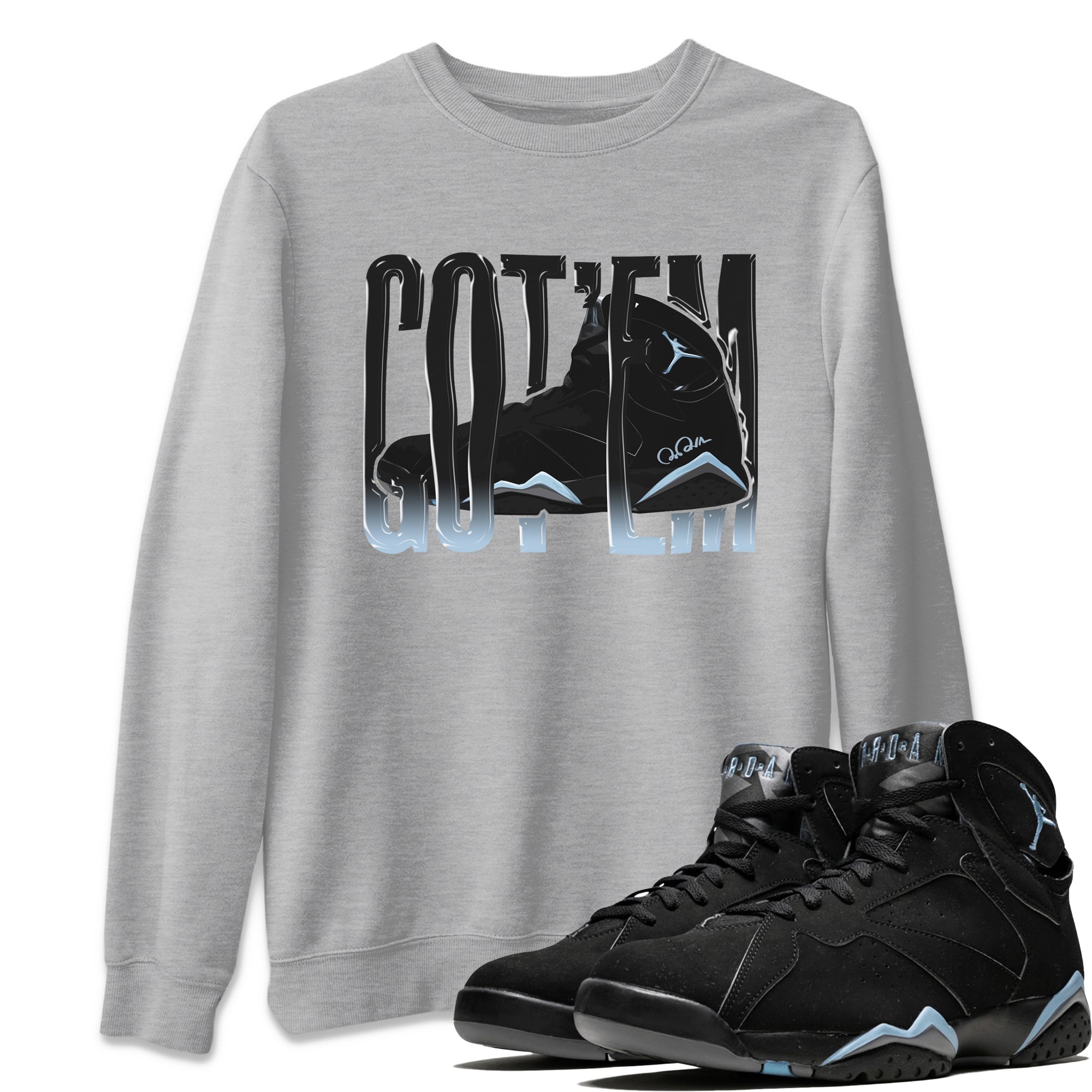 Air Jordan 7 Chambray Sneaker Match Tees Wiggling Gotem Streetwear Sneaker Shirt AJ7 Chambray Sneaker Release Tees Unisex Shirts Heather Grey 1
