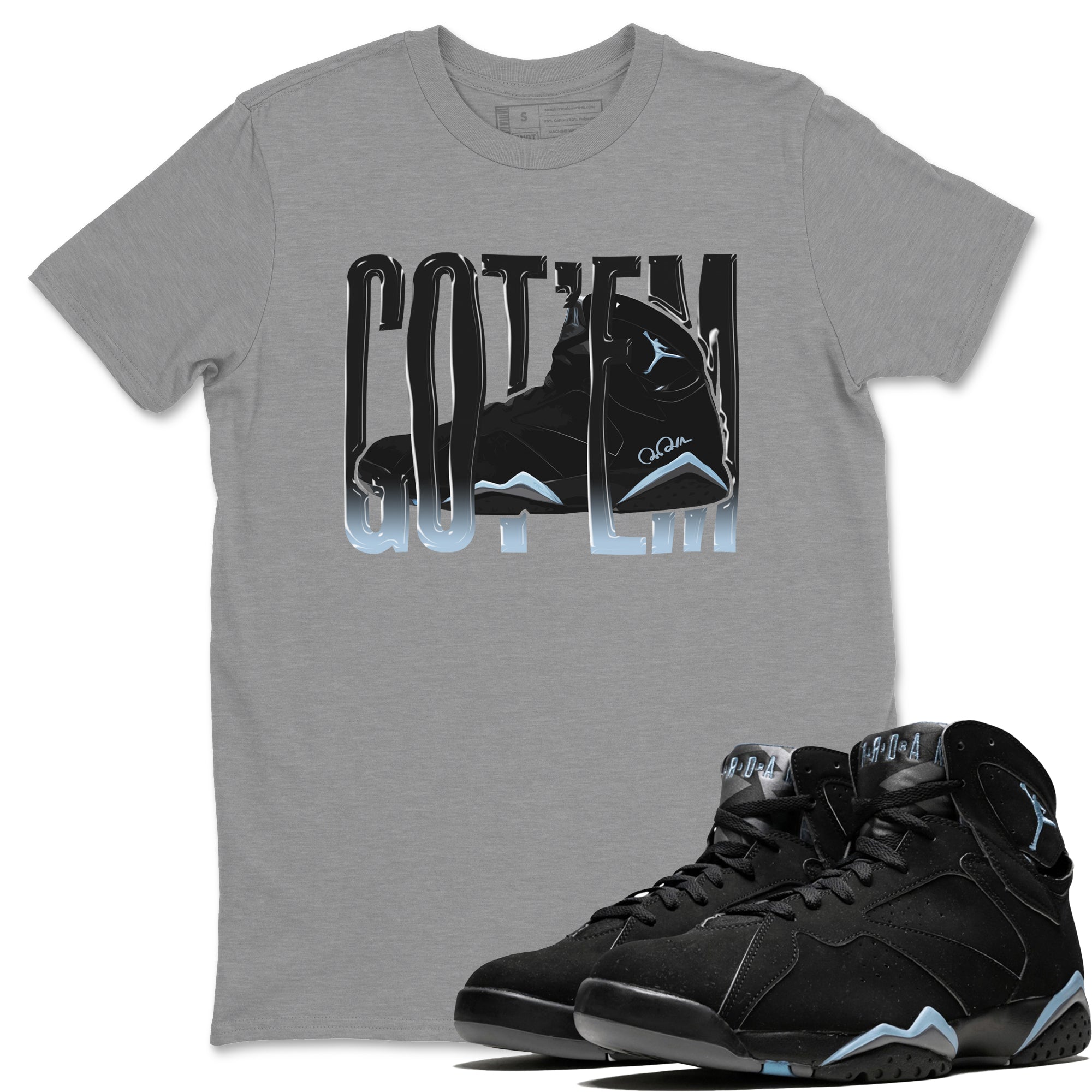 Air Jordan 7 Chambray Wiggling Gotem Crew Neck Streetwear Sneaker Shirt AJ7 Chambray Sneaker T-Shirts Size Chart