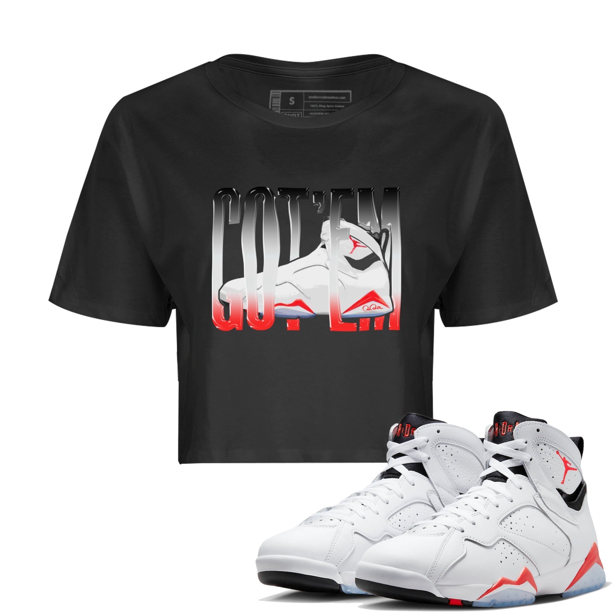 Air Jordan 7 Infrared Sneaker Match Tees Wiggling Gotem Streetwear Sneaker Shirt AJ7 Infrared Sneaker Release Tees Women's Shirts Black 1