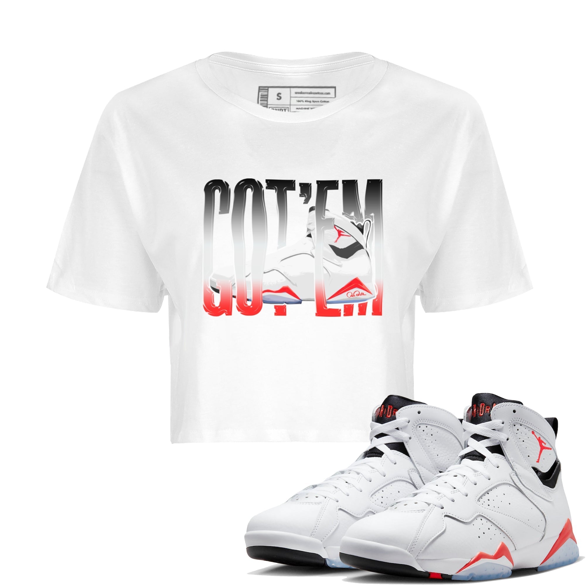 Air Jordan 7 Infrared Sneaker Match Tees Wiggling Gotem Streetwear Sneaker Shirt AJ7 Infrared Sneaker Release Tees Women's Shirts White 1