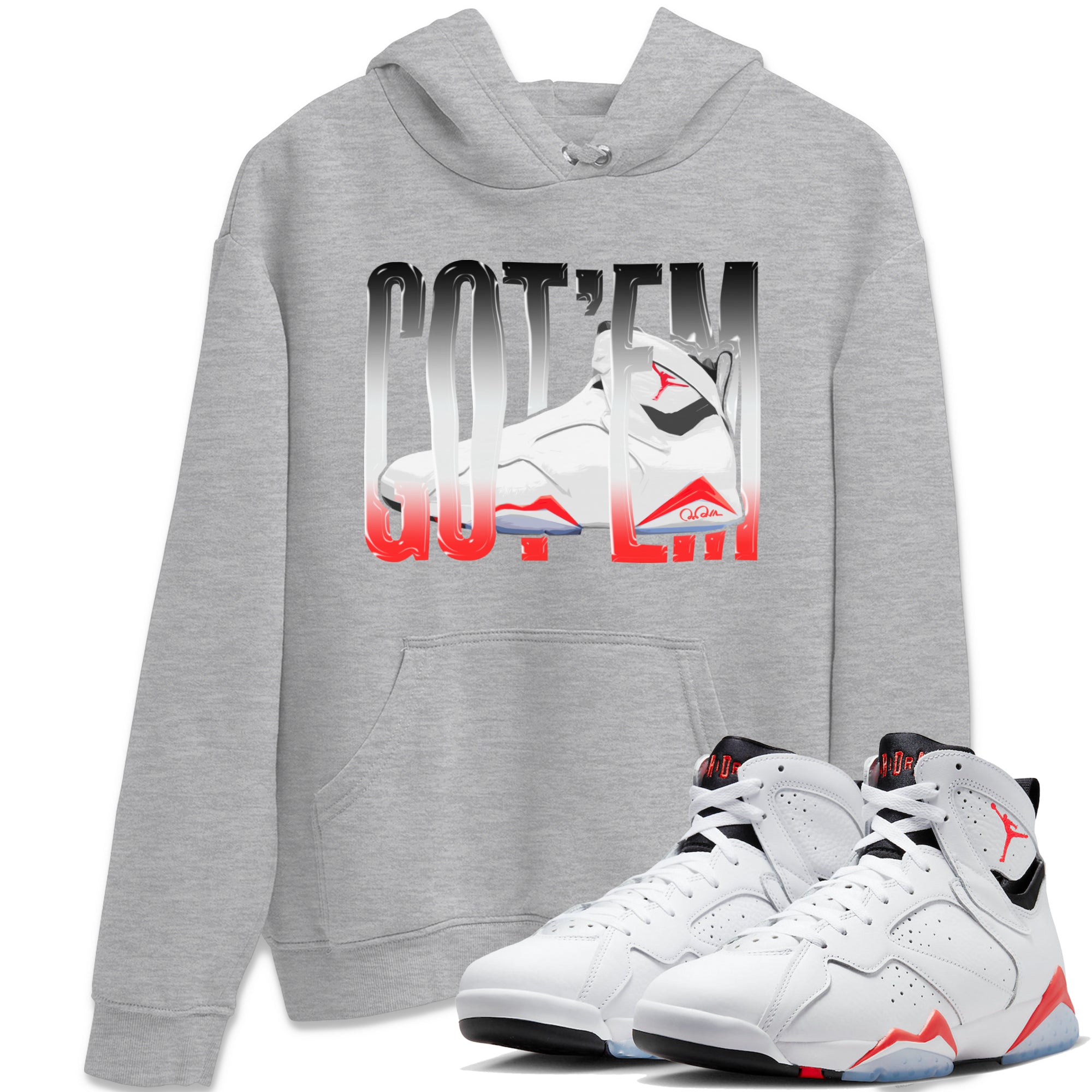 Air Jordan 7 Infrared Sneaker Match Tees Wiggling Gotem Streetwear Sneaker Shirt AJ7 Infrared Sneaker Release Tees Unisex Shirts Heather Grey 1
