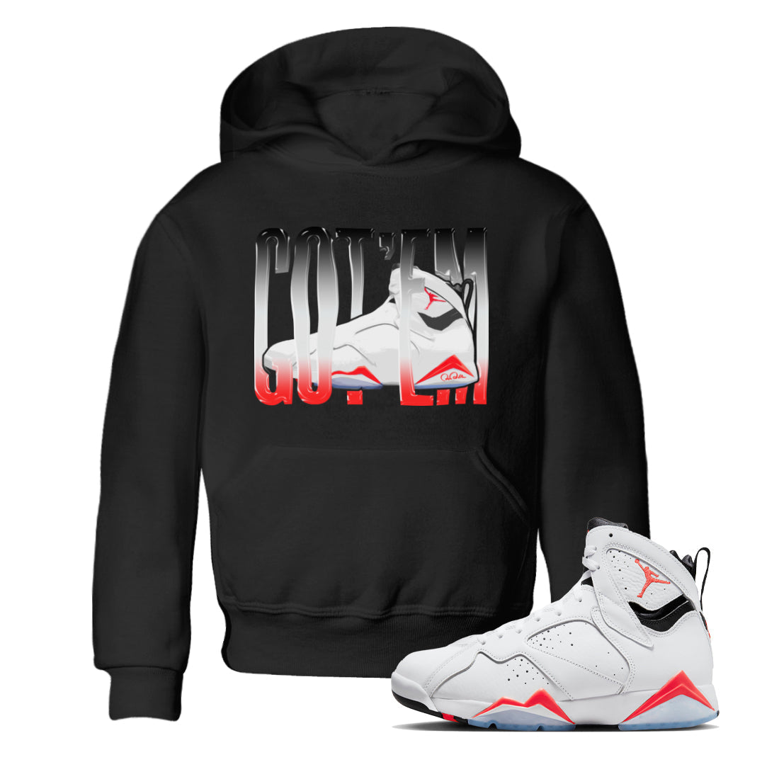 Air Jordan 7 Infrared Sneaker Match Tees Wiggling Gotem Streetwear Sneaker Shirt AJ7 Infrared Sneaker Release Tees Kids Shirts Black 1