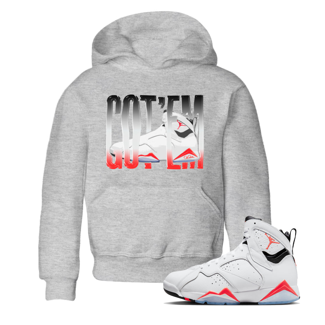 Air Jordan 7 Infrared Sneaker Match Tees Wiggling Gotem Streetwear Sneaker Shirt AJ7 Infrared Sneaker Release Tees Kids Shirts Heather Grey 1