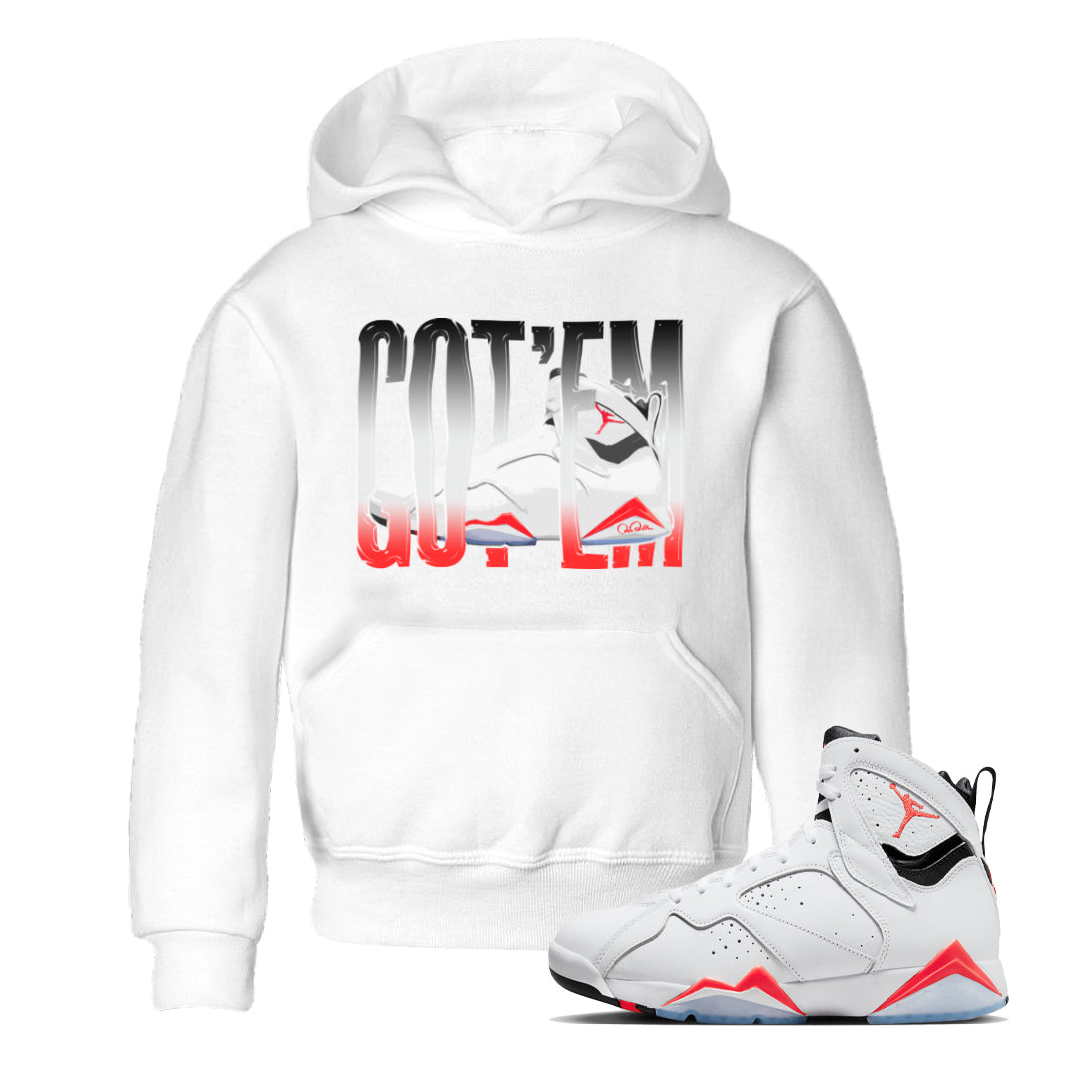 Air Jordan 7 Infrared Sneaker Match Tees Wiggling Gotem Streetwear Sneaker Shirt AJ7 Infrared Sneaker Release Tees Kids Shirts White 1