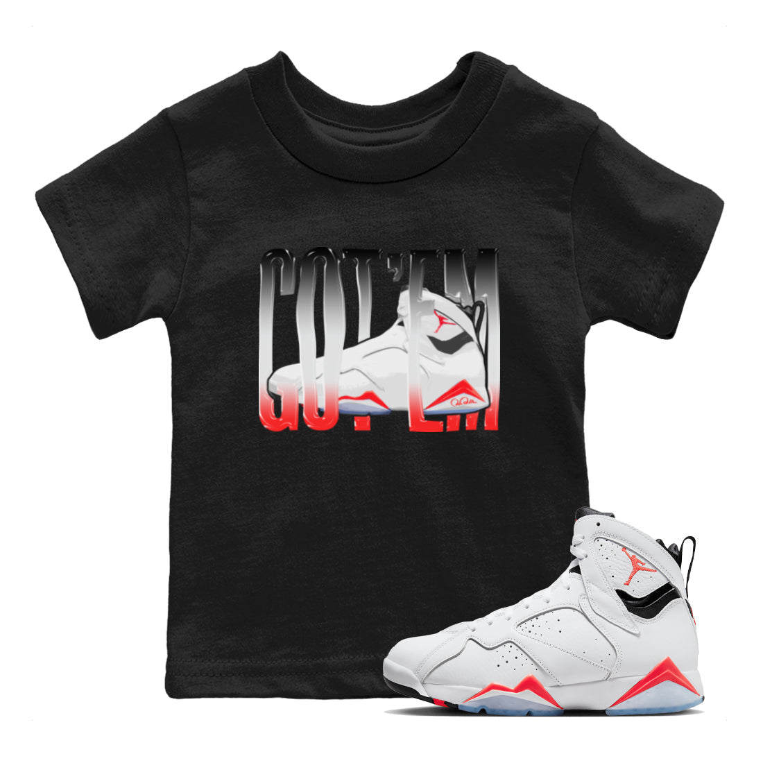 Air Jordan 7 Infrared Sneaker Match Tees Wiggling Gotem Streetwear Sneaker Shirt AJ7 Infrared Sneaker Release Tees Kids Shirts Black 1