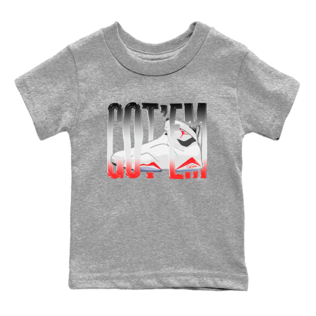 Air Jordan 7 Infrared Sneaker Match Tees Wiggling Gotem Streetwear Sneaker Shirt AJ7 Infrared Sneaker Release Tees Kids Shirts Heather Grey 2