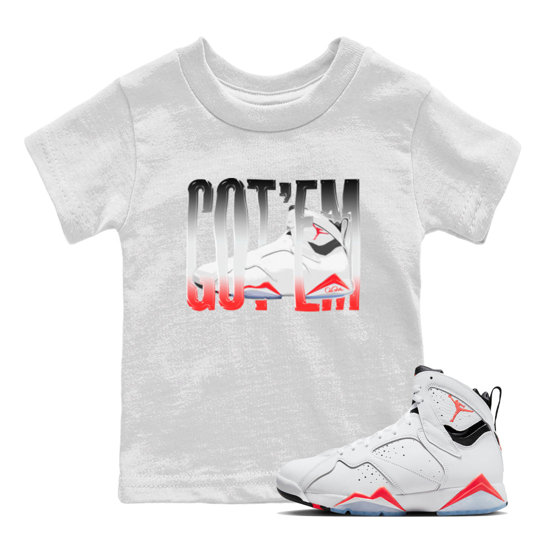Air Jordan 7 Infrared Sneaker Match Tees Wiggling Gotem Streetwear Sneaker Shirt AJ7 Infrared Sneaker Release Tees Kids Shirts White 1