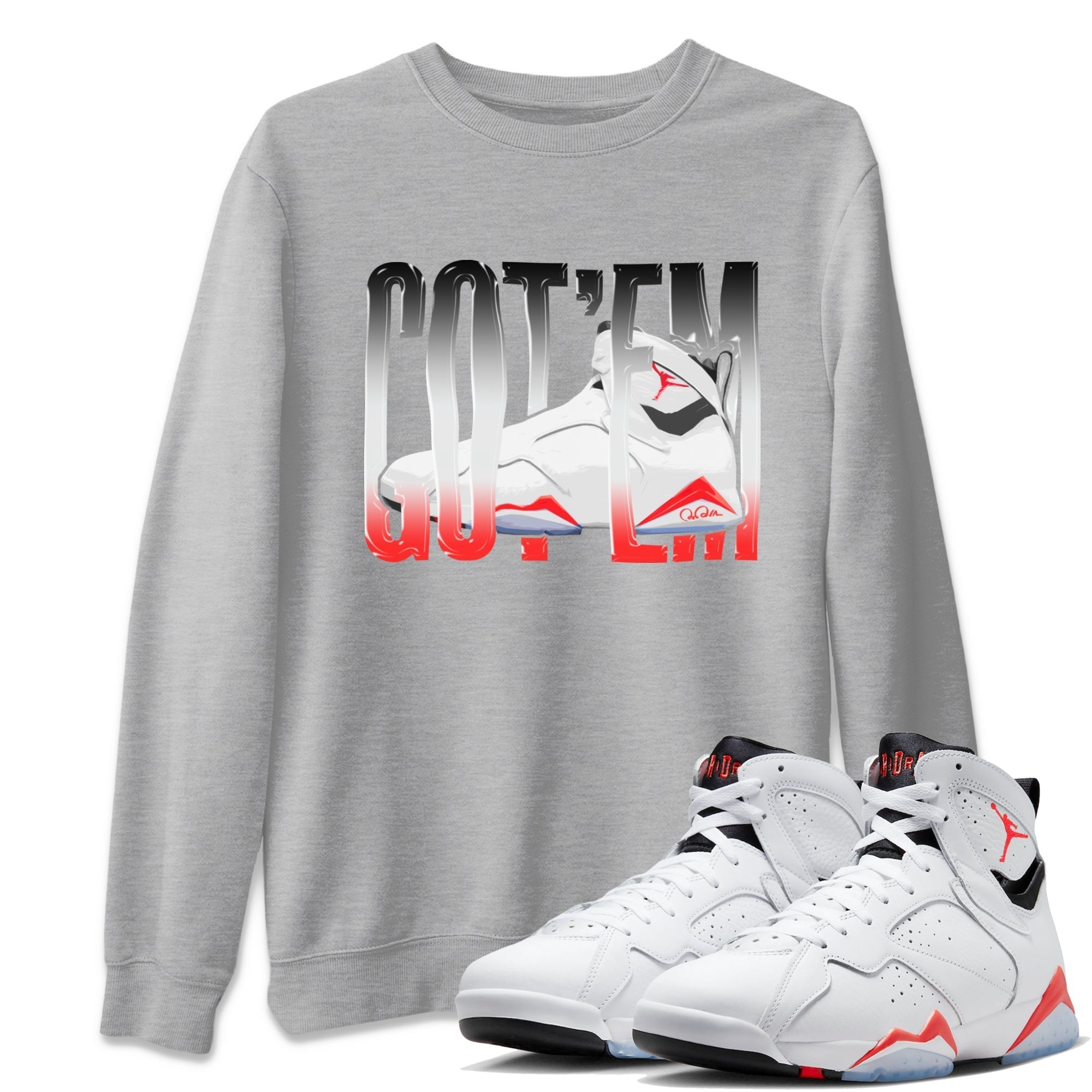 Air Jordan 7 Infrared Sneaker Match Tees Wiggling Gotem Streetwear Sneaker Shirt AJ7 Infrared Sneaker Release Tees Unisex Shirts Heather Grey 1