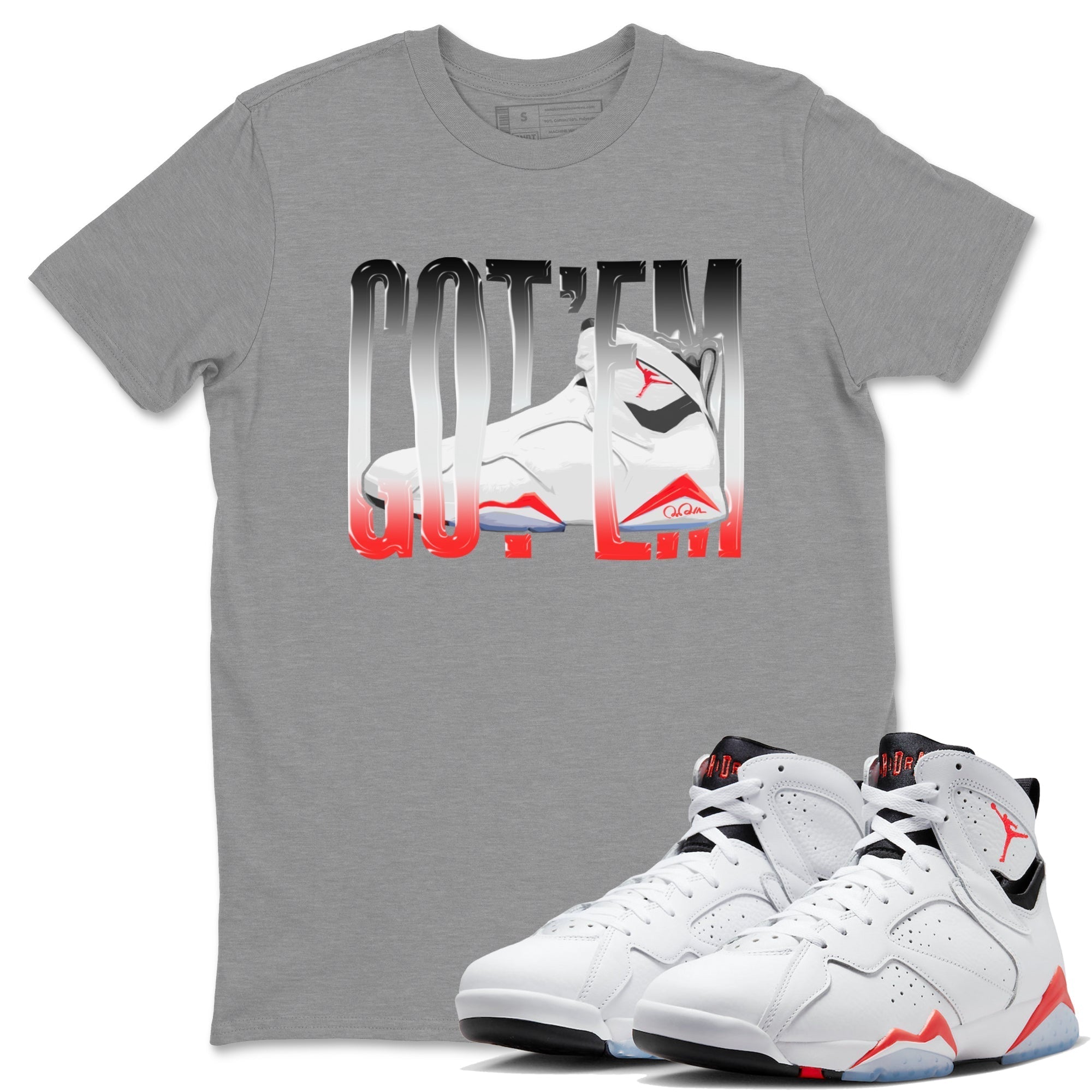 Air Jordan 7 Infrared Sneaker Match Tees Wiggling Gotem Streetwear Sneaker Shirt AJ7 Infrared Sneaker Release Tees Unisex Shirts Heather Grey 1