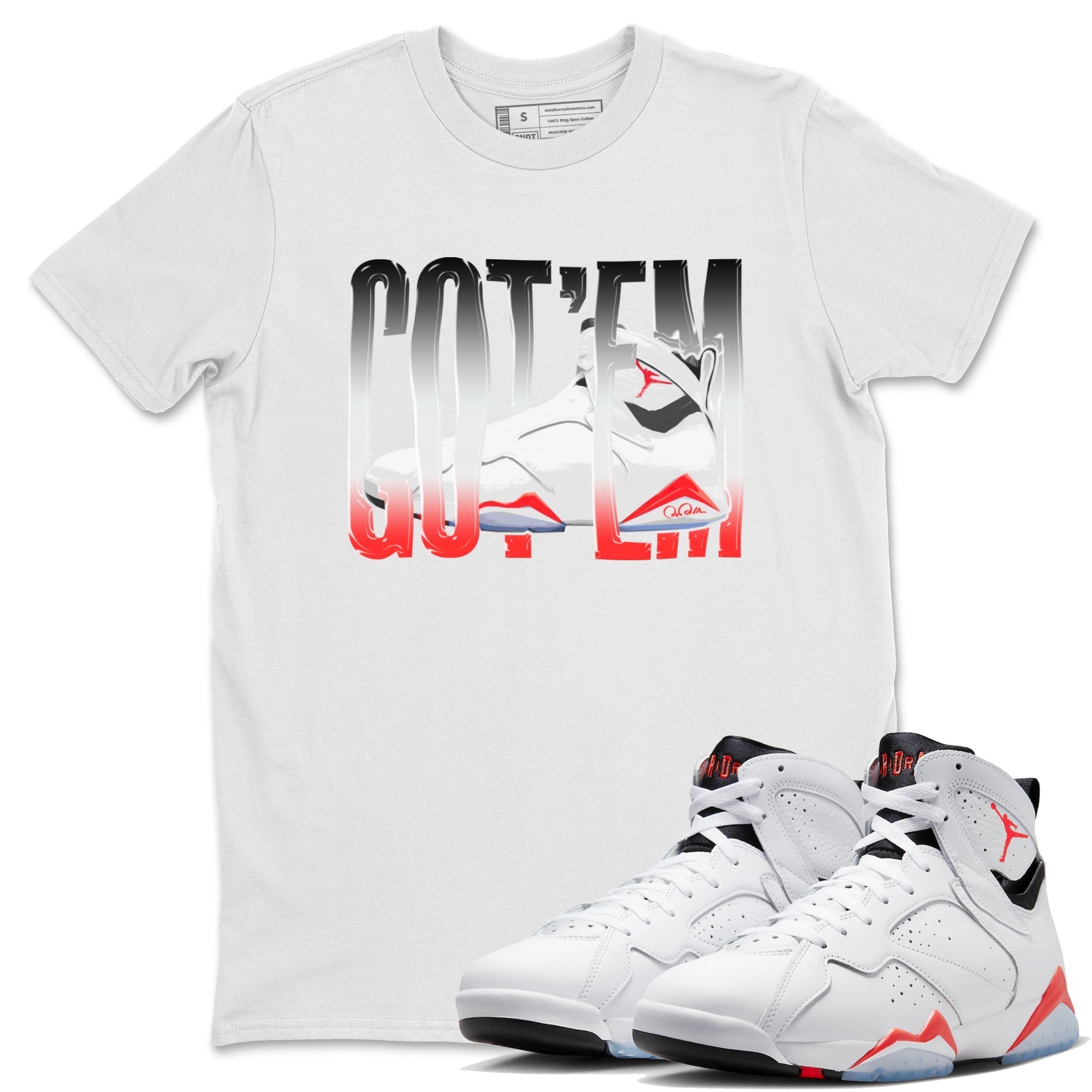 Air Jordan 7 Infrared Sneaker Match Tees Wiggling Gotem Streetwear Sneaker Shirt AJ7 Infrared Sneaker Release Tees Unisex Shirts White 1