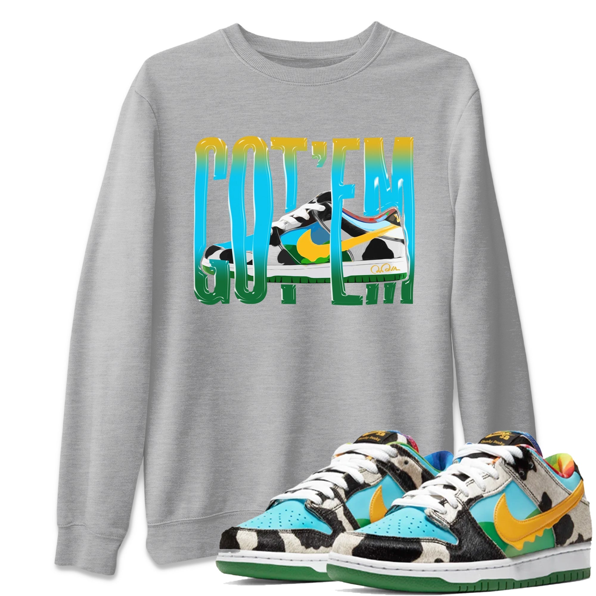 Dunk Chunky Dunky Sneaker Match Tees Wiggling Gotem Streetwear Sneaker Shirt Nike SB Ben's Jerrys Sneaker Release Tees Unisex Shirts Heather Grey 1