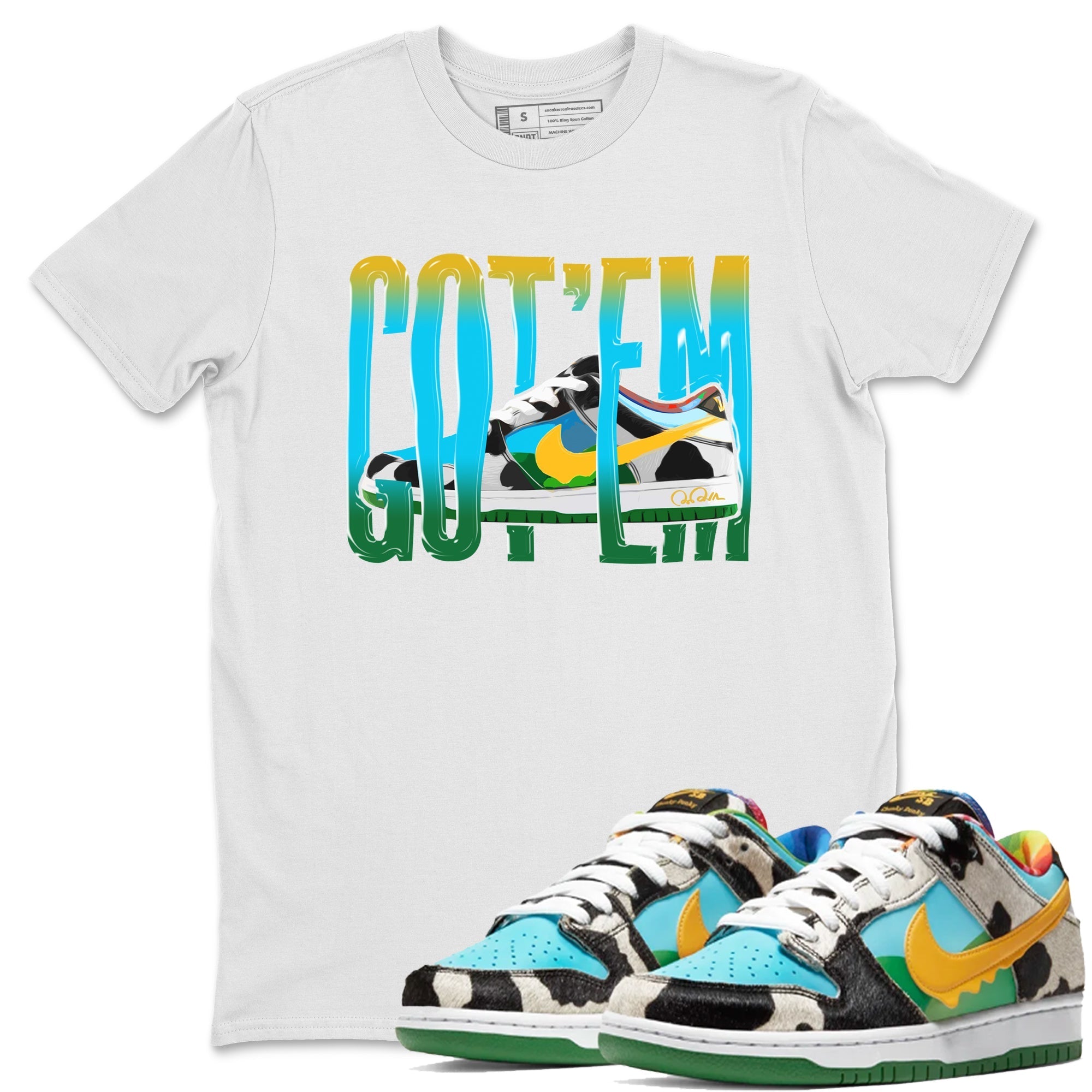 Dunk Chunky Dunky Sneaker Match Tees Wiggling Gotem Streetwear Sneaker Shirt Nike SB Ben's Jerrys Sneaker Release Tees Unisex Shirts White 1