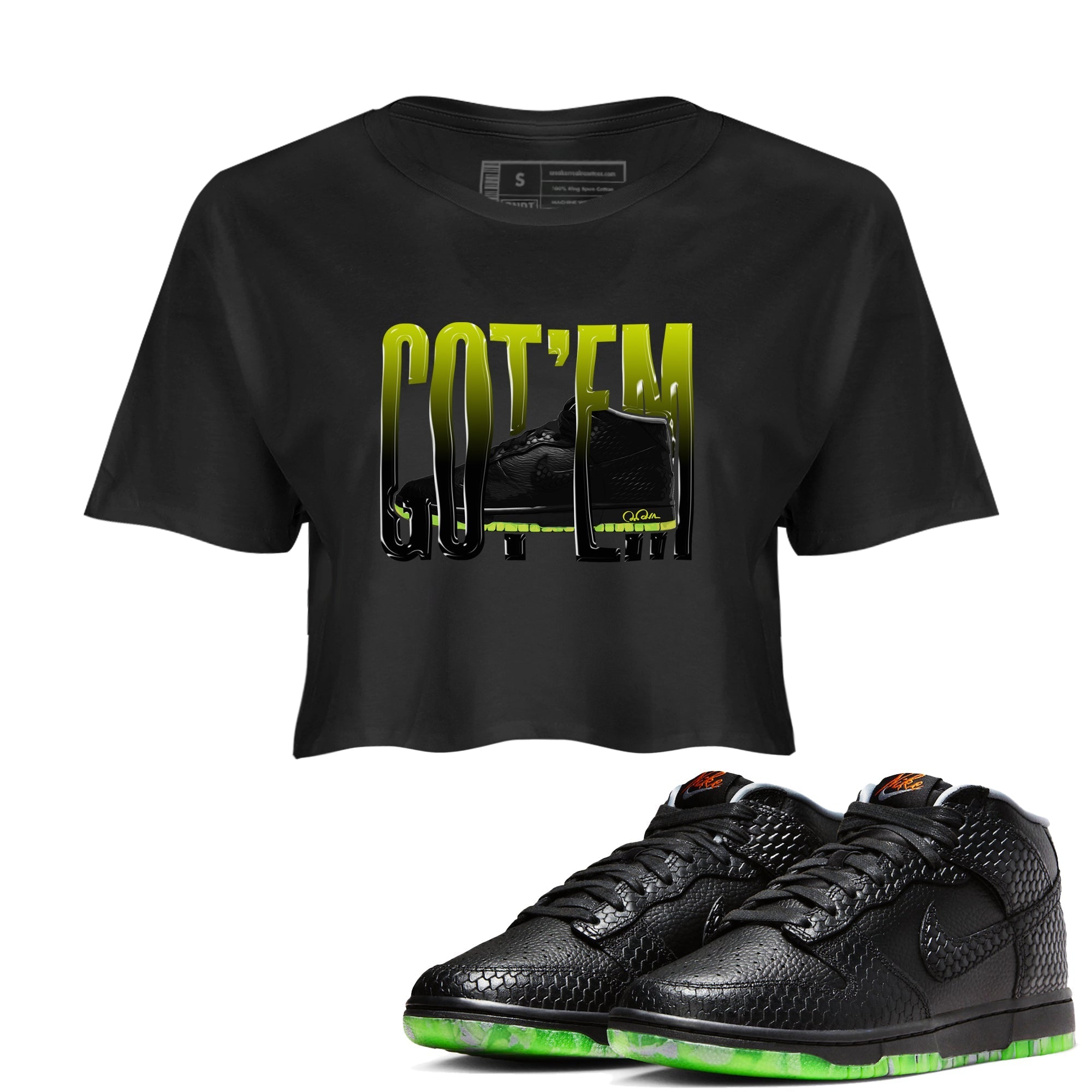 Dunk Halloween shirt to match jordans Wiggling Gotem sneaker tees halloween horror nights Nike Dunk Halloween Drip Gear Zone Black 1 Crop T-Shirt