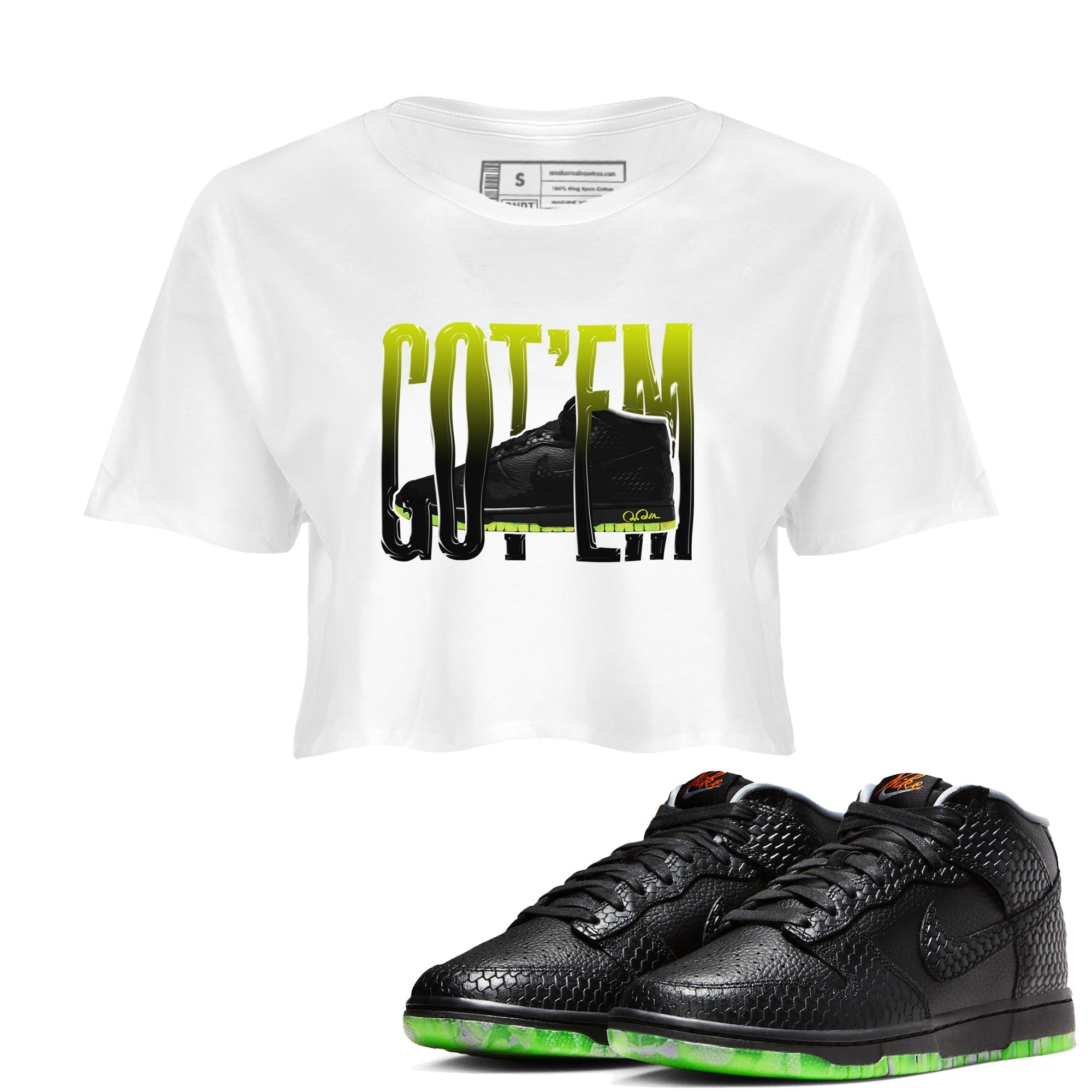Dunk Halloween shirt to match jordans Wiggling Gotem sneaker tees halloween horror nights Nike Dunk Halloween Drip Gear Zone White 1 Crop T-Shirt