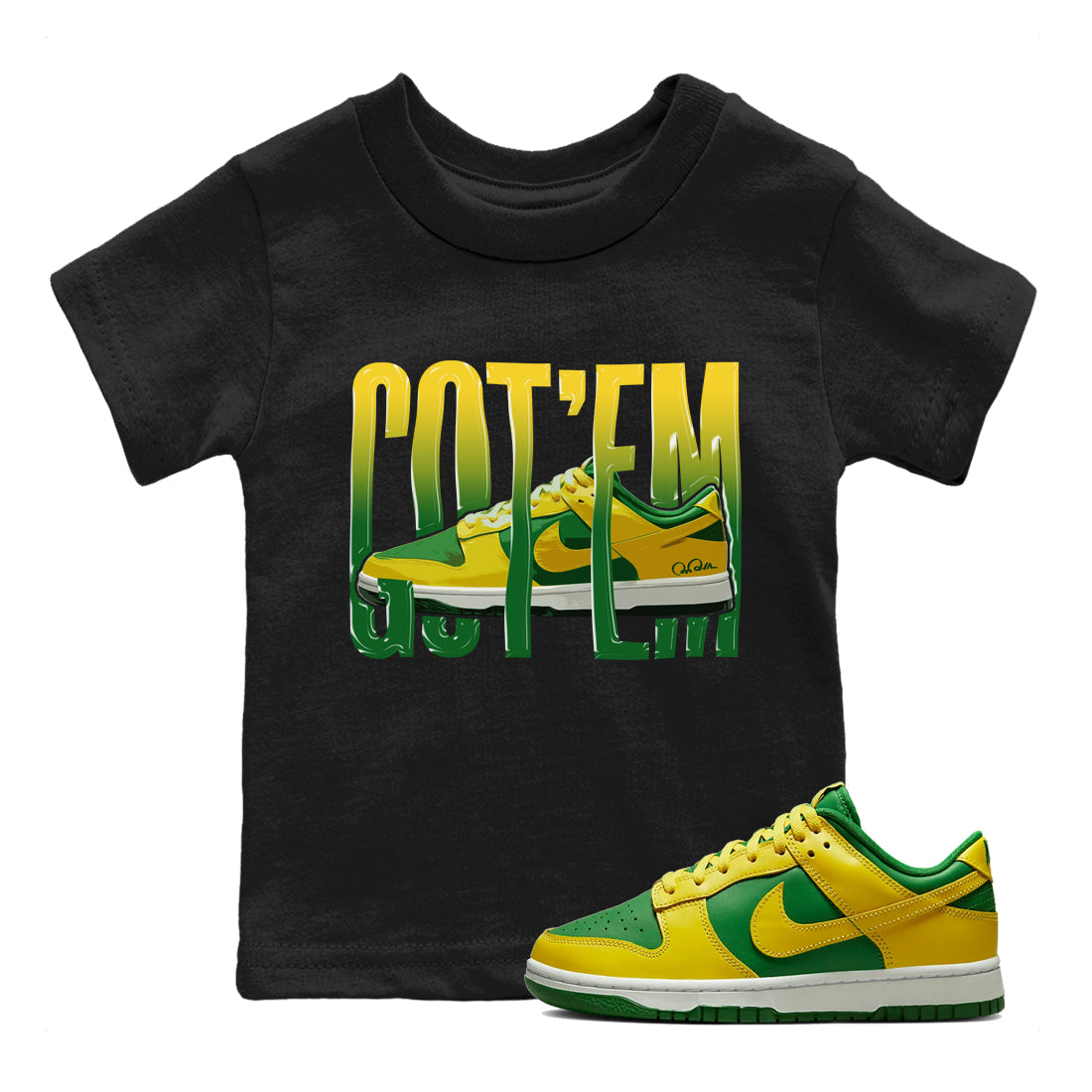 Dunk Reverse Brazil Sneaker Match Tees Wiggling Gotem Sneaker Tees Dunk Reverse Brazil Jordan to match sneaker T-Shirt Kids Shirts