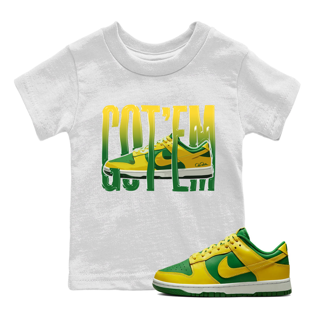 Dunk Reverse Brazil Sneaker Match Tees Wiggling Gotem Sneaker Tees Dunk Reverse Brazil Jordan to match sneaker T-Shirt Kids Shirts