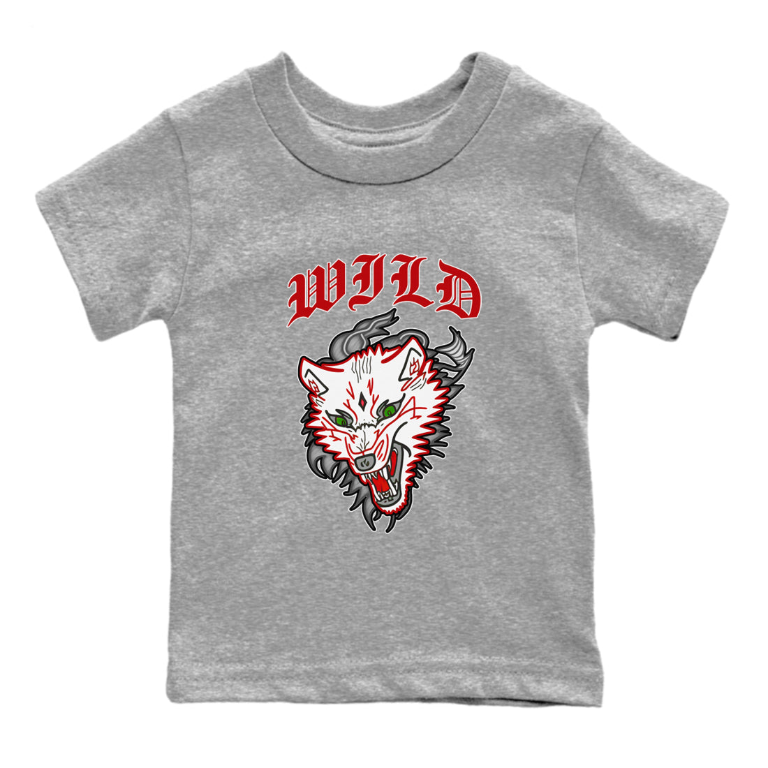 Air Jordan 13 Wolf Grey Sneaker Match Tees Wild Animal Sneaker Tees AJ13 Wolf Grey Sneaker Release Tees Kids Shirts Heather Grey 2