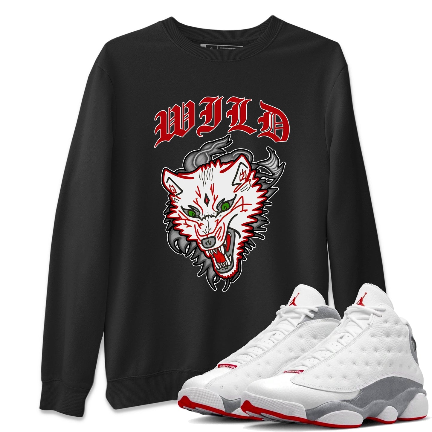 Air Jordan 13 Wolf Grey Sneaker Match Tees Wild Animal Sneaker Tees AJ13 Wolf Grey Sneaker Release Tees Unisex Shirts Black 1