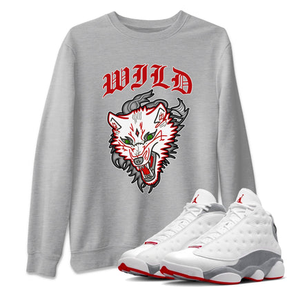 Air Jordan 13 Wolf Grey Sneaker Match Tees Wild Animal Sneaker Tees AJ13 Wolf Grey Sneaker Release Tees Unisex Shirts Heather Grey 1