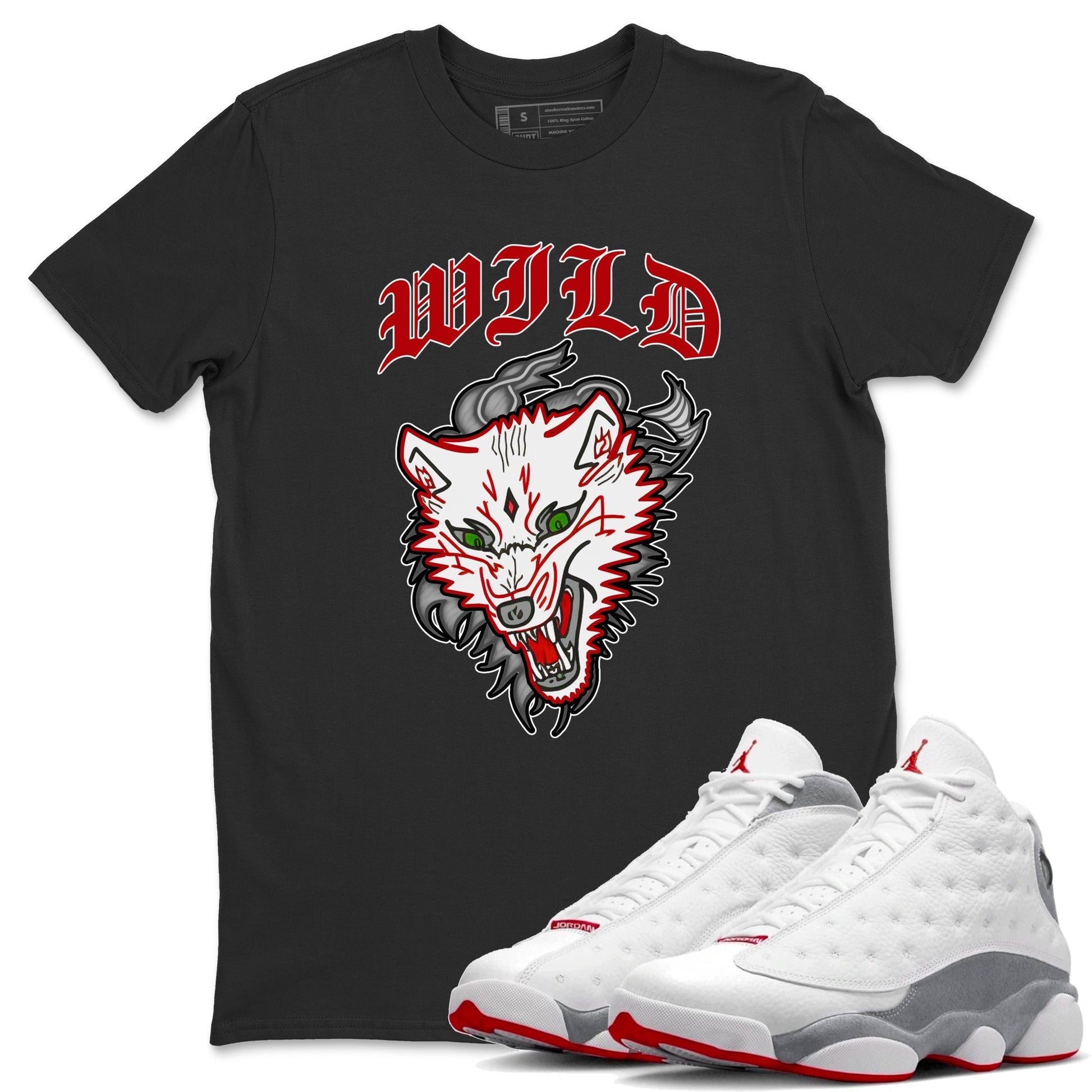 Air Jordan 13 Wolf Grey Sneaker Match Tees Wild Animal Sneaker Tees AJ13 Wolf Grey Sneaker Release Tees Unisex Shirts Black 1