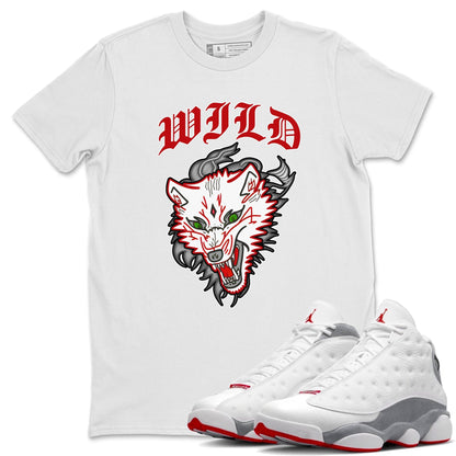 Air Jordan 13 Wolf Grey Sneaker Match Tees Wild Animal Sneaker Tees AJ13 Wolf Grey Sneaker Release Tees Unisex Shirts White 1