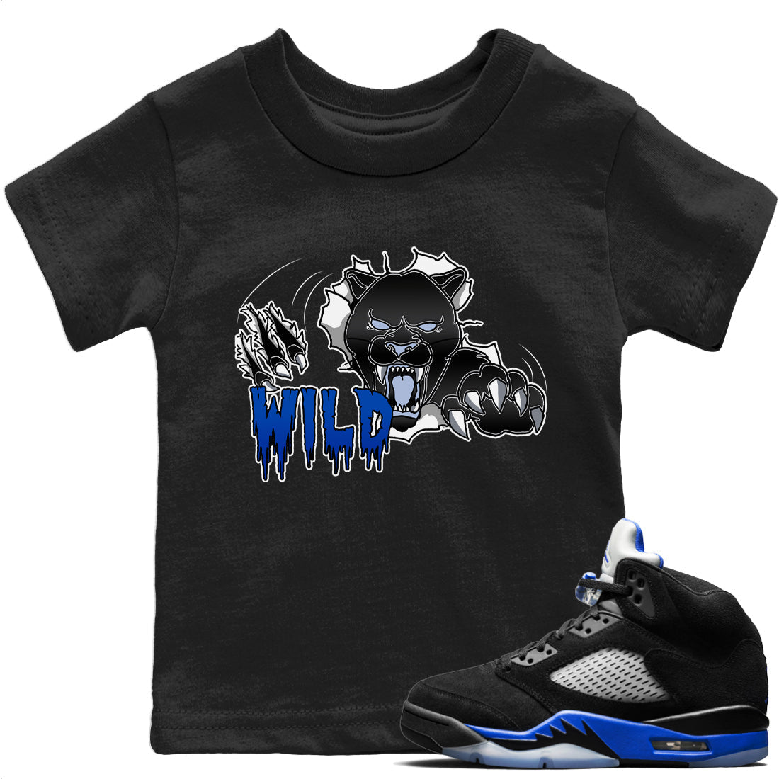 Jordan 5 Racer Blue Sneaker Matching T-Shirt Wild Sneaker Tees Jordan 5 Racer Blue Sneaker Release Tees Kids Shirts