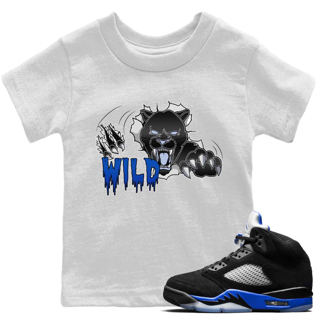 Jordan 5 Racer Blue Sneaker Matching T-Shirt Wild Sneaker Tees Jordan 5 Racer Blue Sneaker Release Tees Kids Shirts