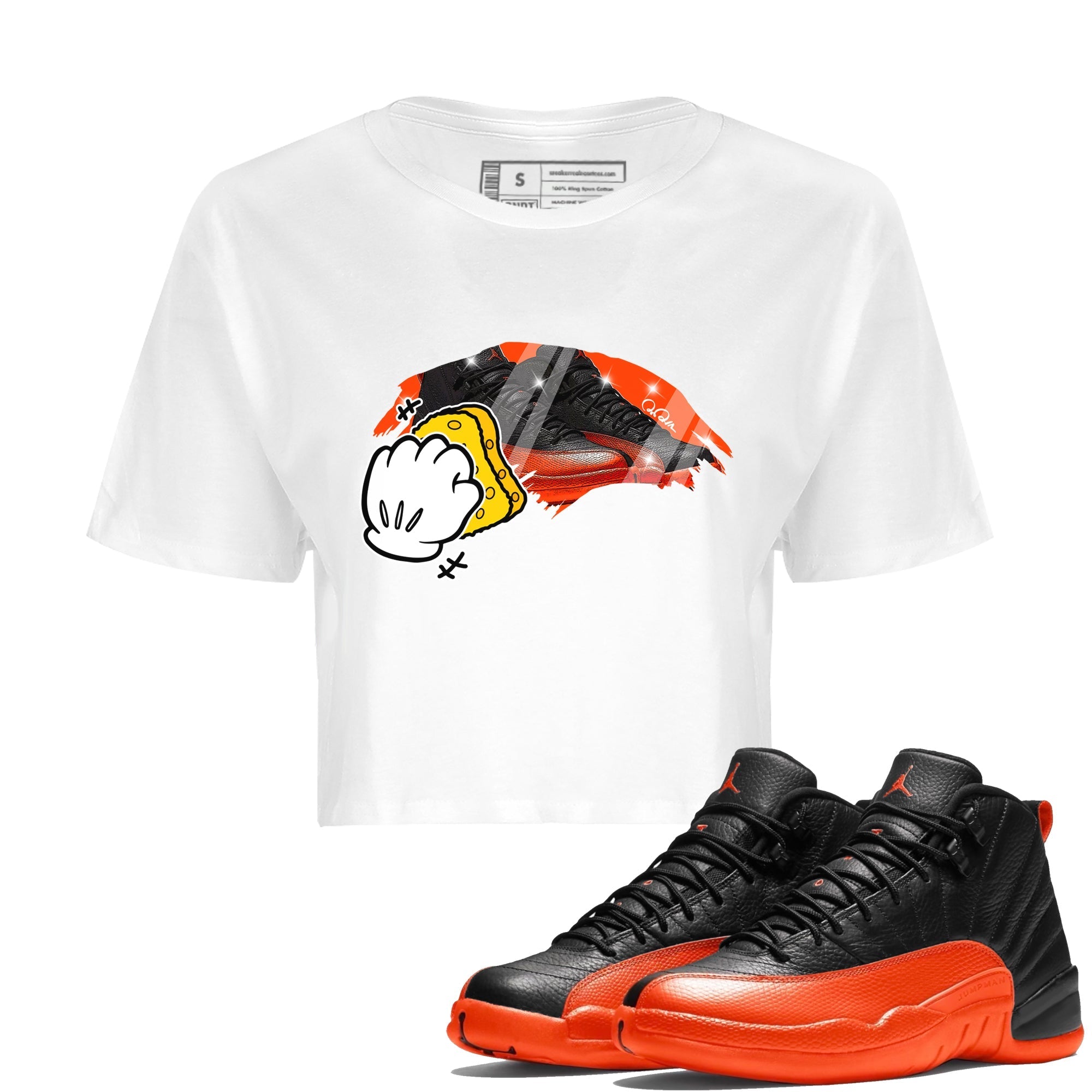 Air Jordan 12 Brilliant Orange Sneaker Match Tees Wiping Streetwear Sneaker Shirt AJ12 Brilliant Orange Sneaker Release Tees Women's Shirts White 1