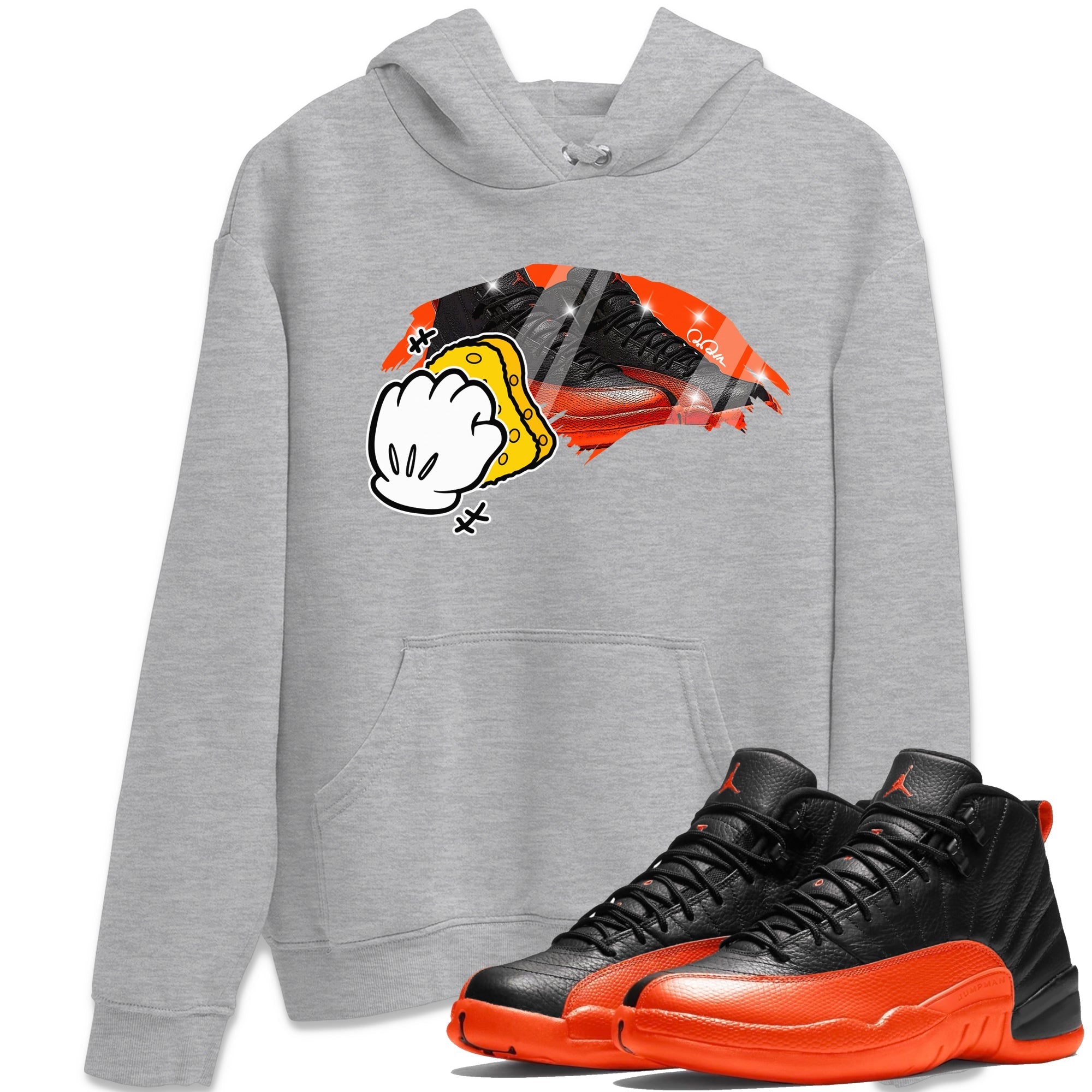 Air Jordan 12 Brilliant Orange Sneaker Match Tees Wiping Streetwear Sneaker Shirt AJ12 Brilliant Orange Sneaker Release Tees Unisex Shirts Heather Grey 1