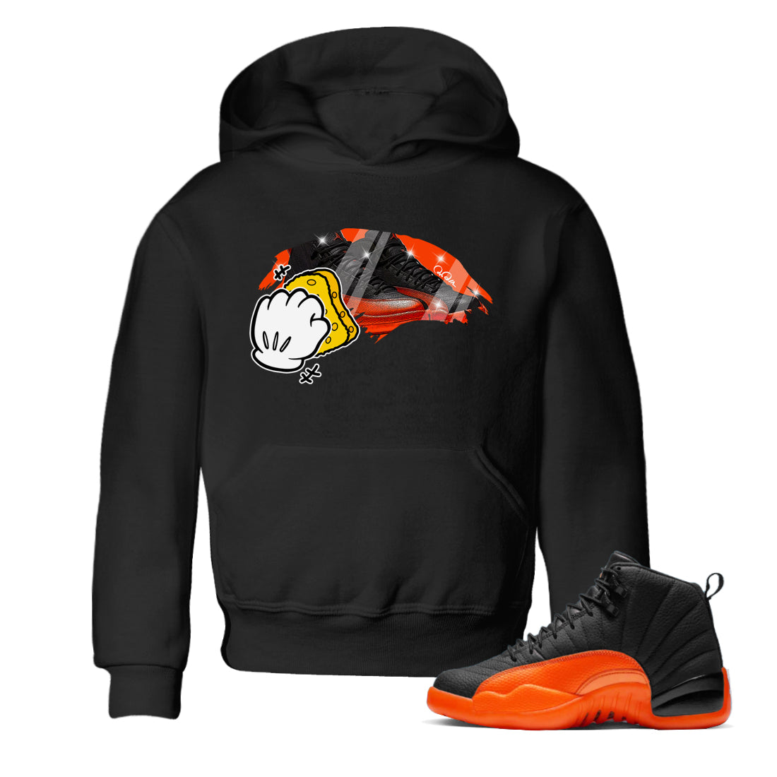 Air Jordan 12 Brilliant Orange Sneaker Match Tees Wiping Streetwear Sneaker Shirt AJ12 Brilliant Orange Sneaker Release Tees Kids Shirts Black 1
