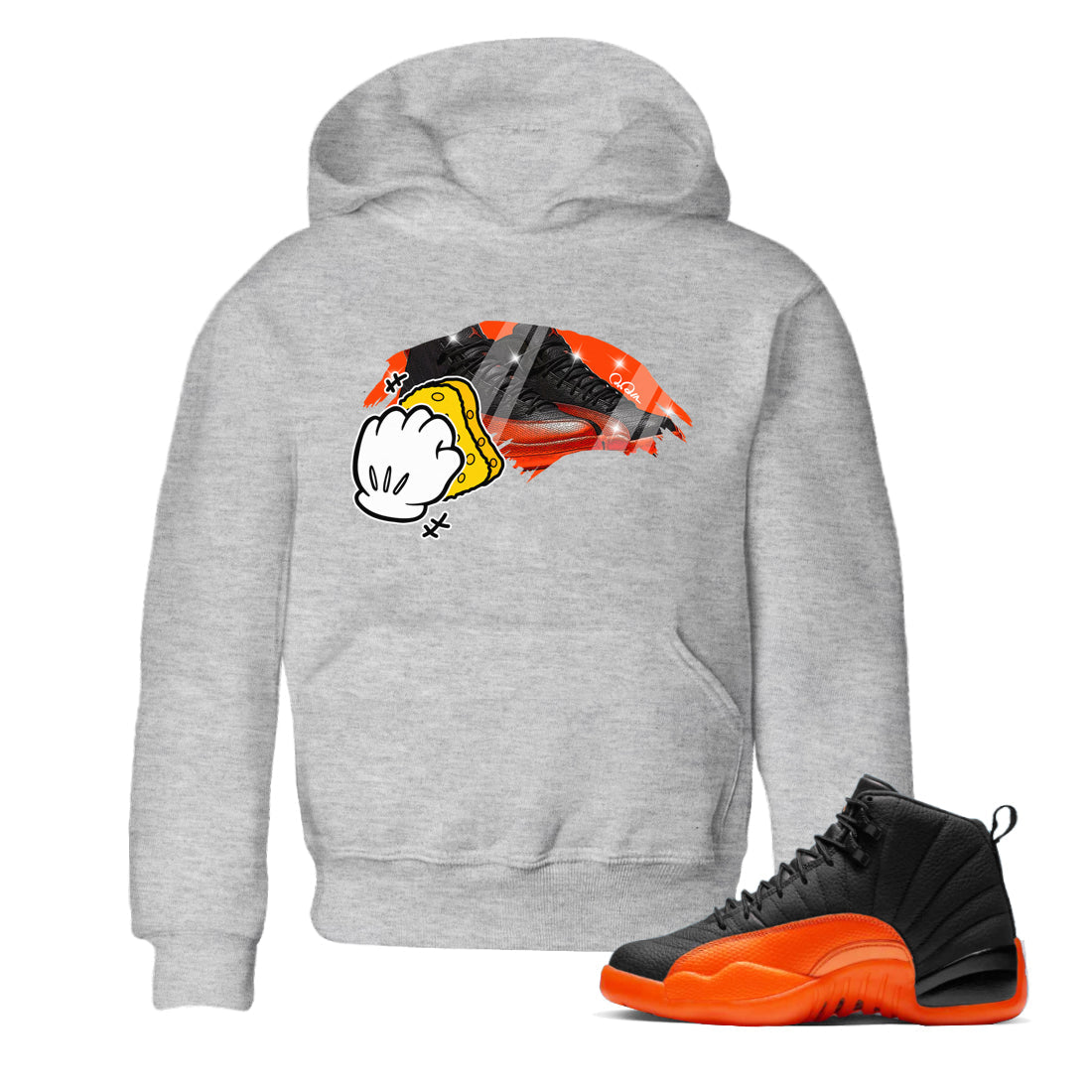Air Jordan 12 Brilliant Orange Sneaker Match Tees Wiping Streetwear Sneaker Shirt AJ12 Brilliant Orange Sneaker Release Tees Kids Shirts Heather Grey 1