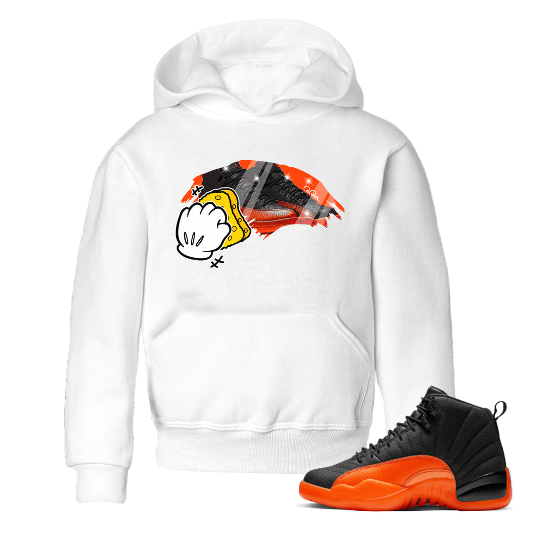 Air Jordan 12 Brilliant Orange Sneaker Match Tees Wiping Streetwear Sneaker Shirt AJ12 Brilliant Orange Sneaker Release Tees Kids Shirts White 1