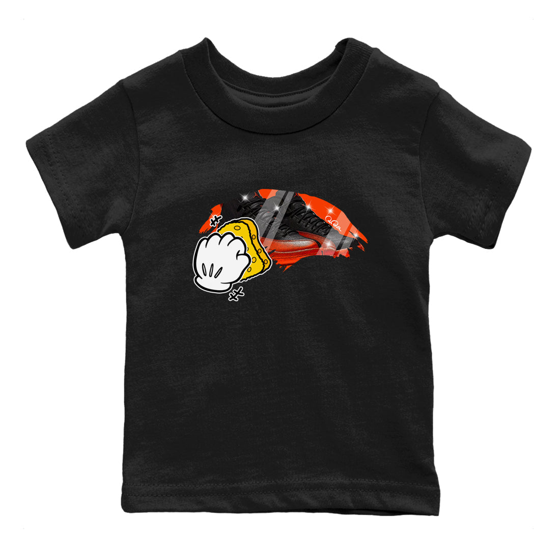 Air Jordan 12 Brilliant Orange Sneaker Match Tees Wiping Streetwear Sneaker Shirt AJ12 Brilliant Orange Sneaker Release Tees Kids Shirts Black 2