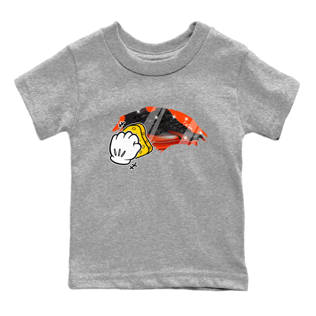 Air Jordan 12 Brilliant Orange Sneaker Match Tees Wiping Streetwear Sneaker Shirt AJ12 Brilliant Orange Sneaker Release Tees Kids Shirts Heather Grey 2