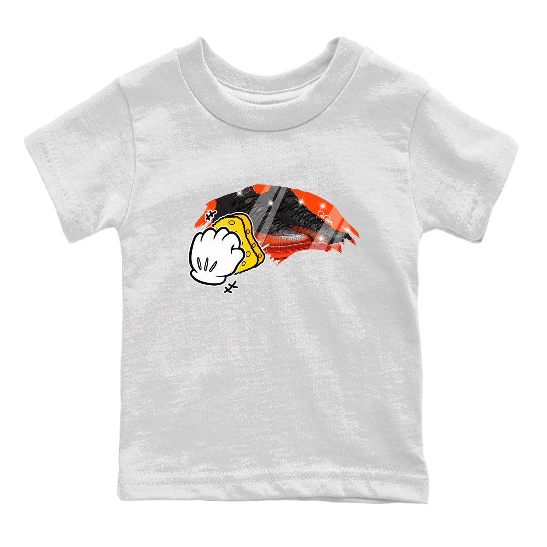 Air Jordan 12 Brilliant Orange Sneaker Match Tees Wiping Streetwear Sneaker Shirt AJ12 Brilliant Orange Sneaker Release Tees Kids Shirts White 2