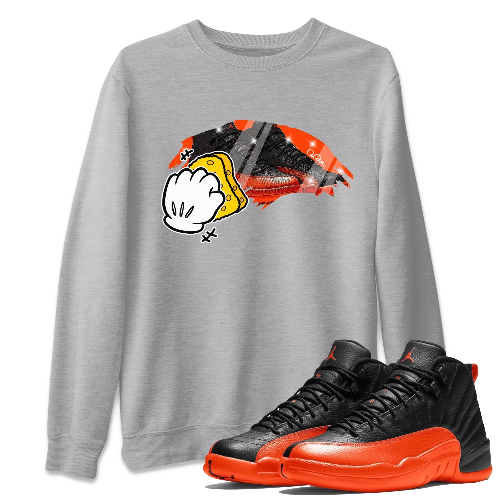 Air Jordan 12 Brilliant Orange Sneaker Match Tees Wiping Streetwear Sneaker Shirt AJ12 Brilliant Orange Sneaker Release Tees Unisex Shirts Heather Grey 1
