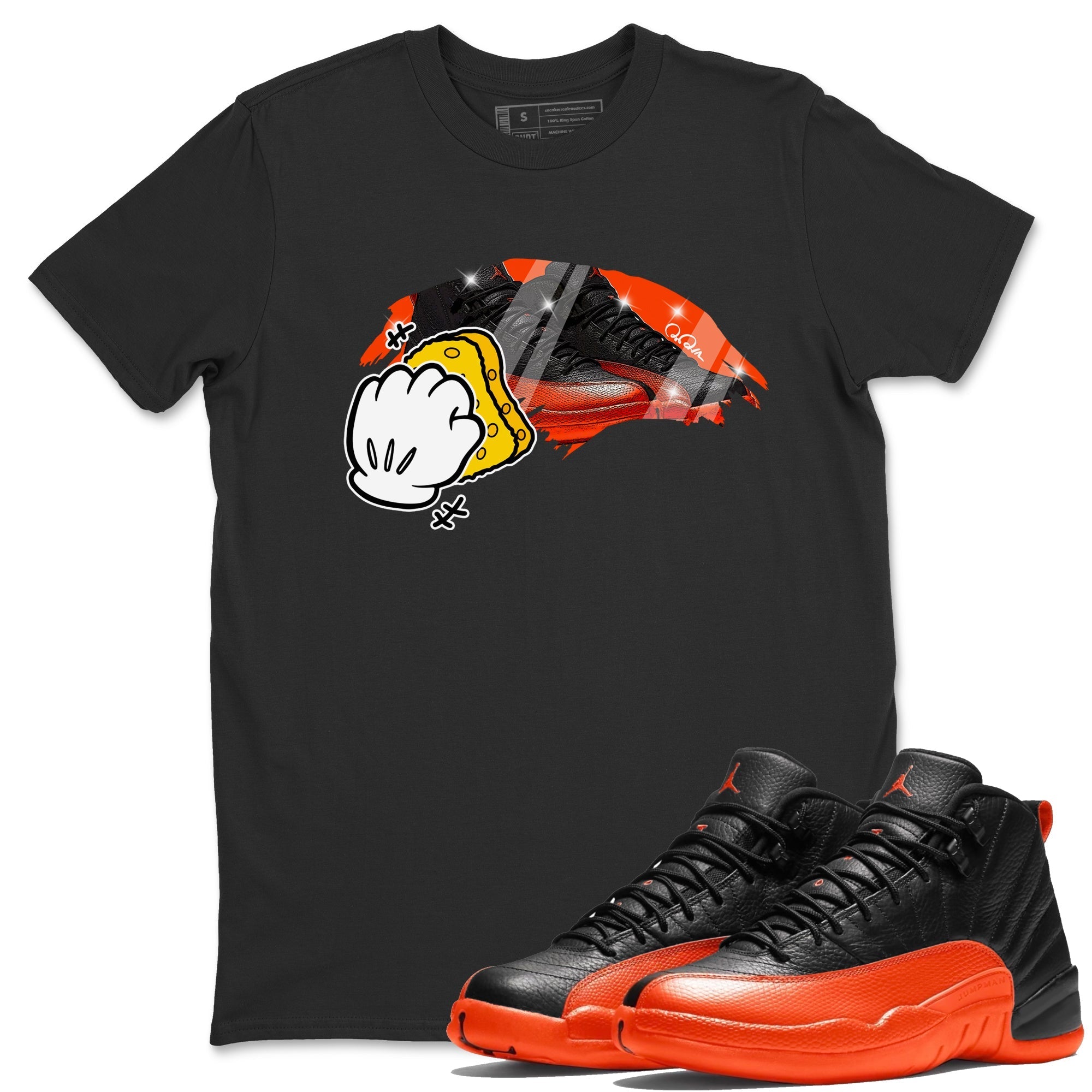 Air Jordan 12 Brilliant Orange Sneaker Match Tees Wiping Streetwear Sneaker Shirt AJ12 Brilliant Orange Sneaker Release Tees Unisex Shirts Black 1