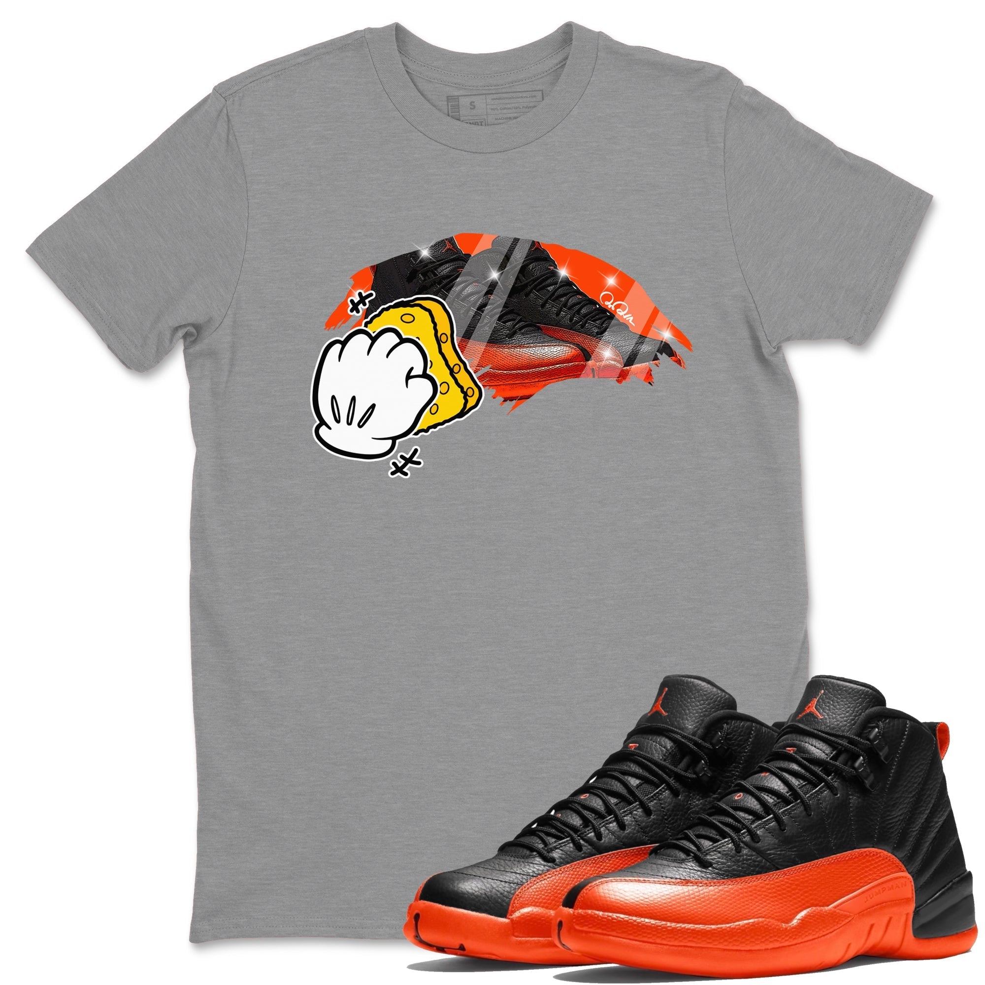 Air Jordan 12 Brilliant Orange Sneaker Match Tees Wiping Streetwear Sneaker Shirt AJ12 Brilliant Orange Sneaker Release Tees Unisex Shirts Heather Grey 1