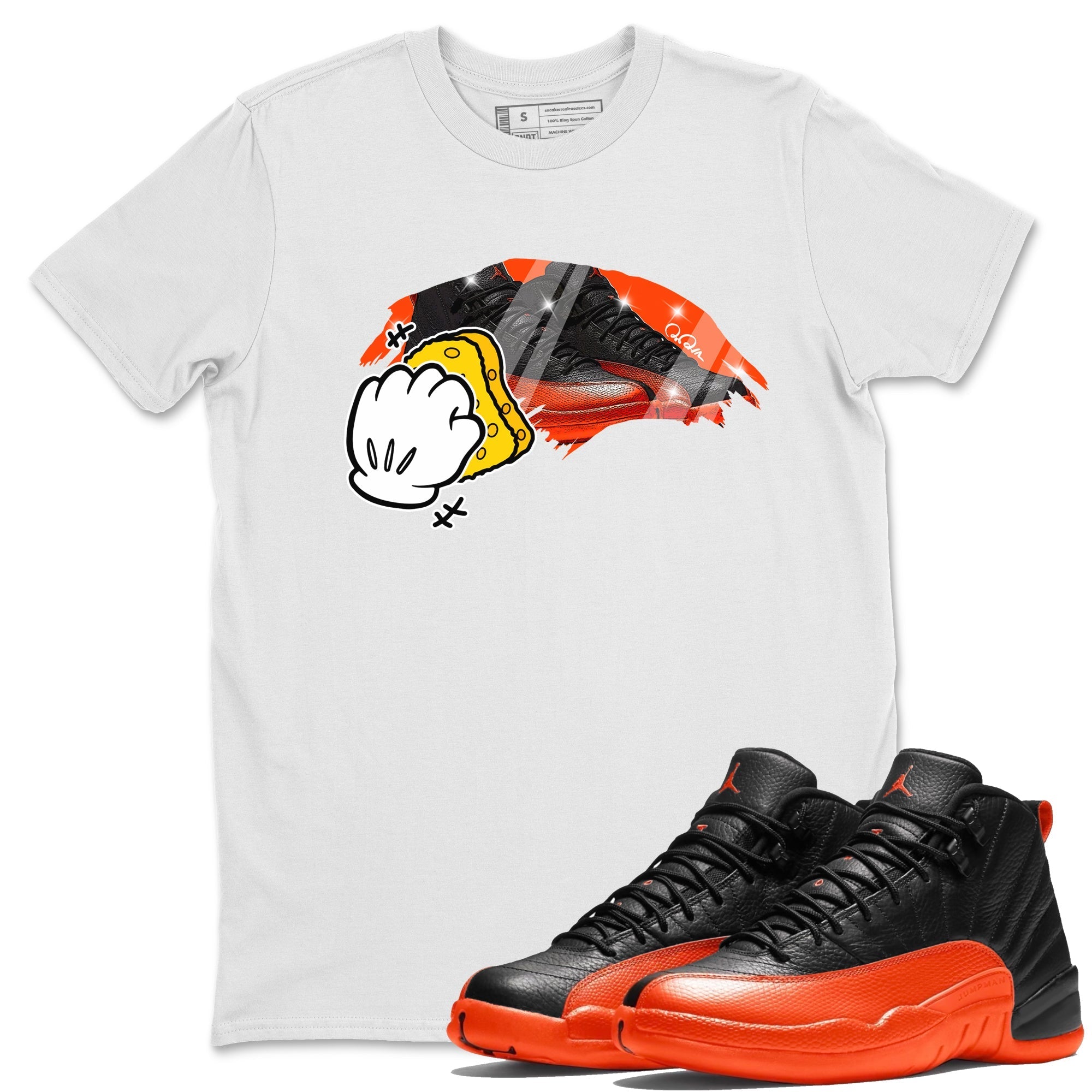 Air Jordan 12 Brilliant Orange Sneaker Match Tees Wiping Streetwear Sneaker Shirt AJ12 Brilliant Orange Sneaker Release Tees Unisex Shirts White 1